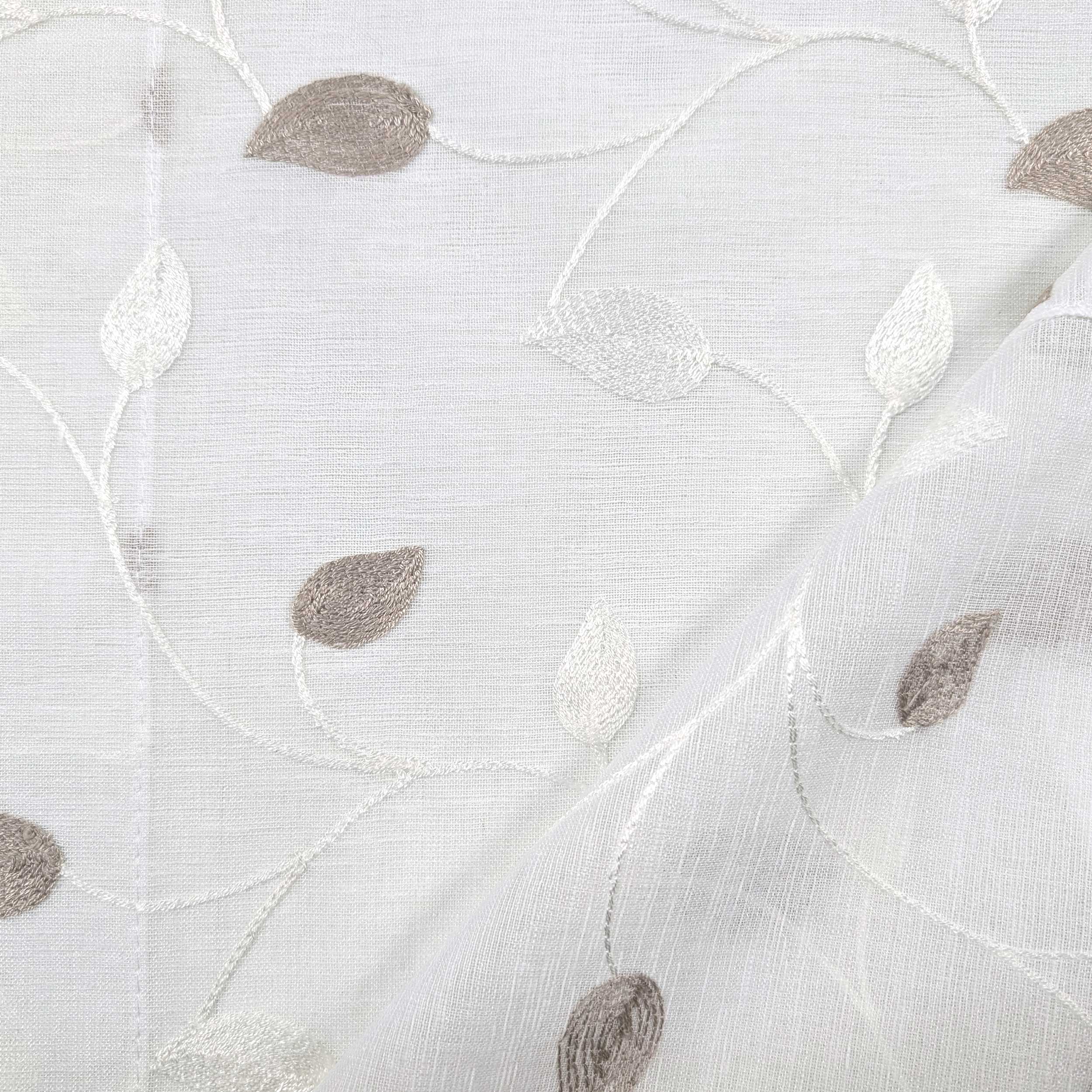 Curtain Fabric Embroidered Leaves - Turtledove Image