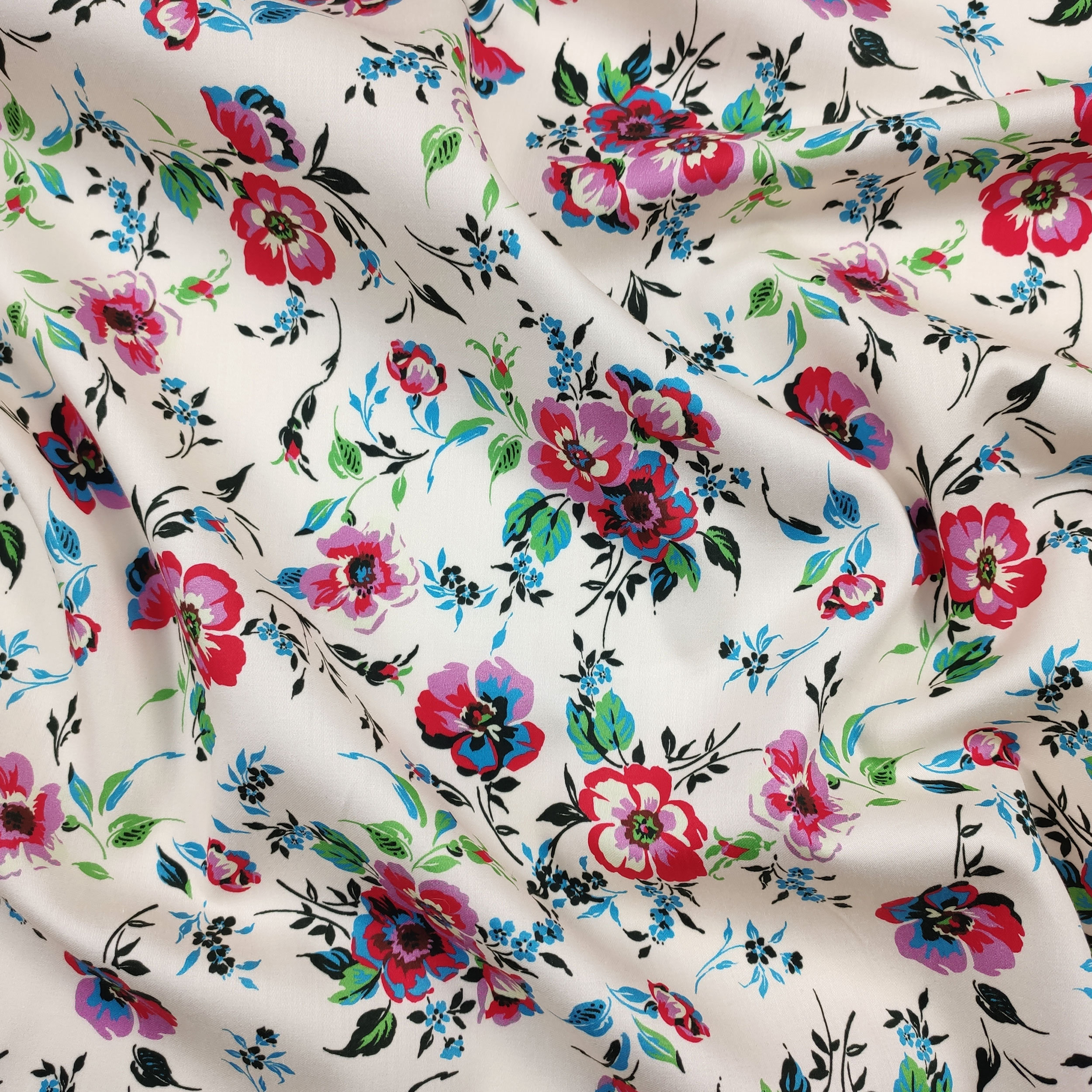 Cotton Satin with Floral Fantasy Cream Background