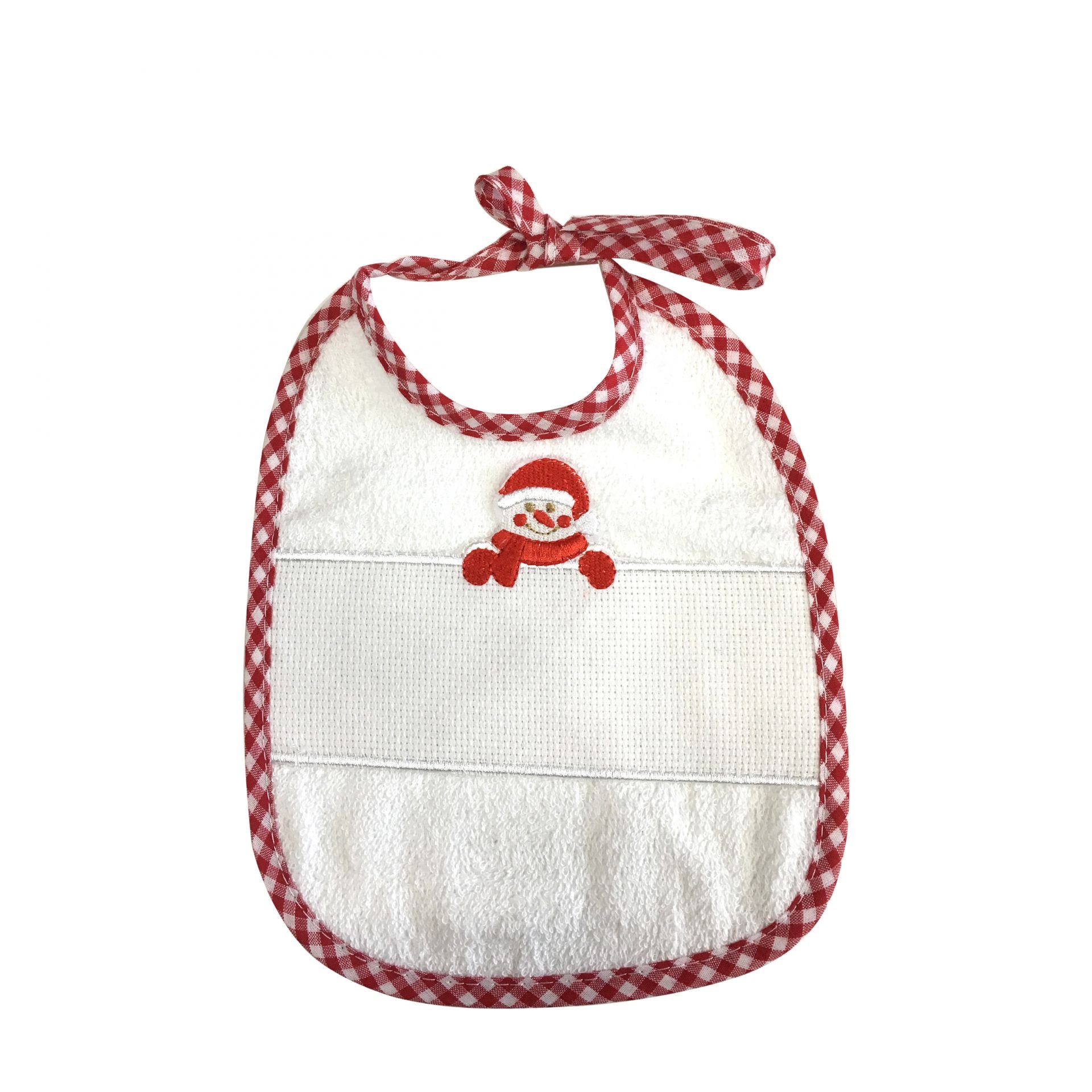 Christmas Bib with Snowman Appliqué Square Edge Image