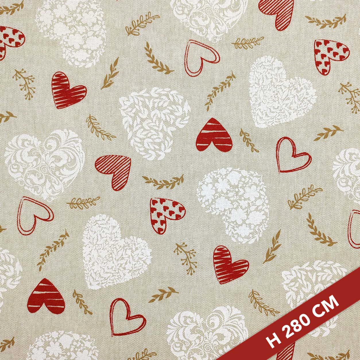 Mélange de coton de Noël Cœurs rouges et blancs H 280 cm