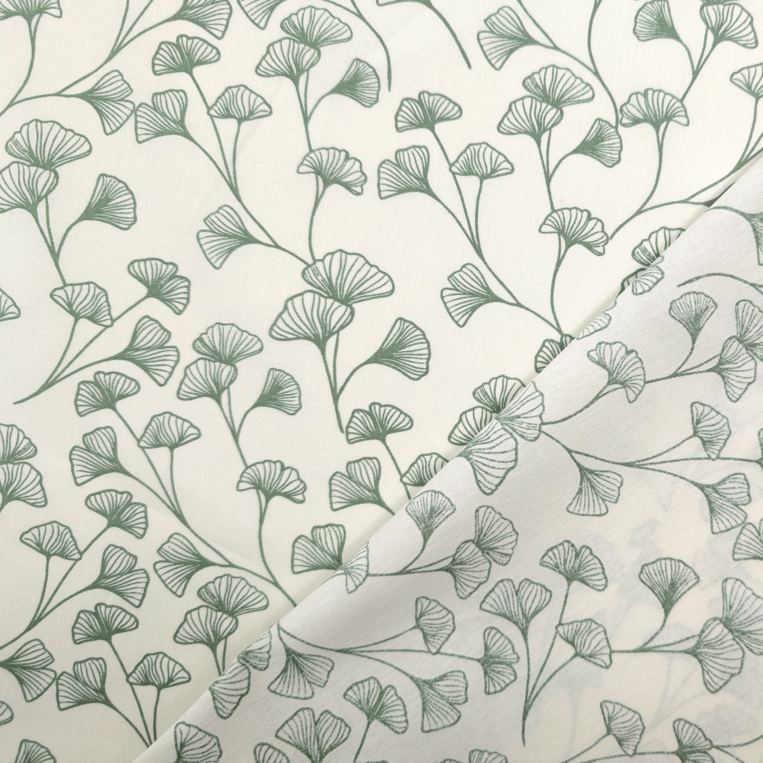 Poplin Cotton Leaves Background Sage Green Image