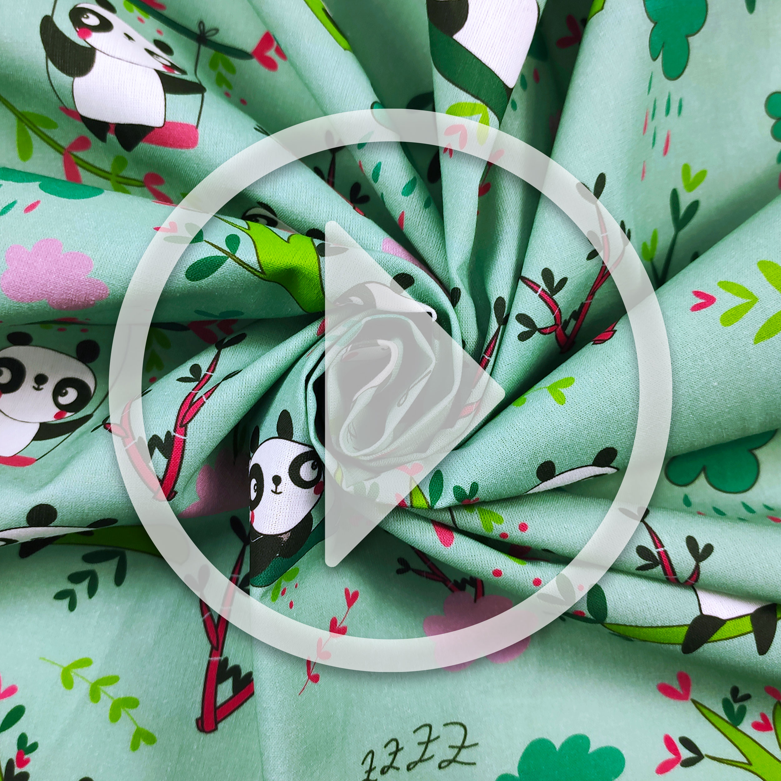 Cotton Panda Grand fond vert menthe - Panini Fabrics Image