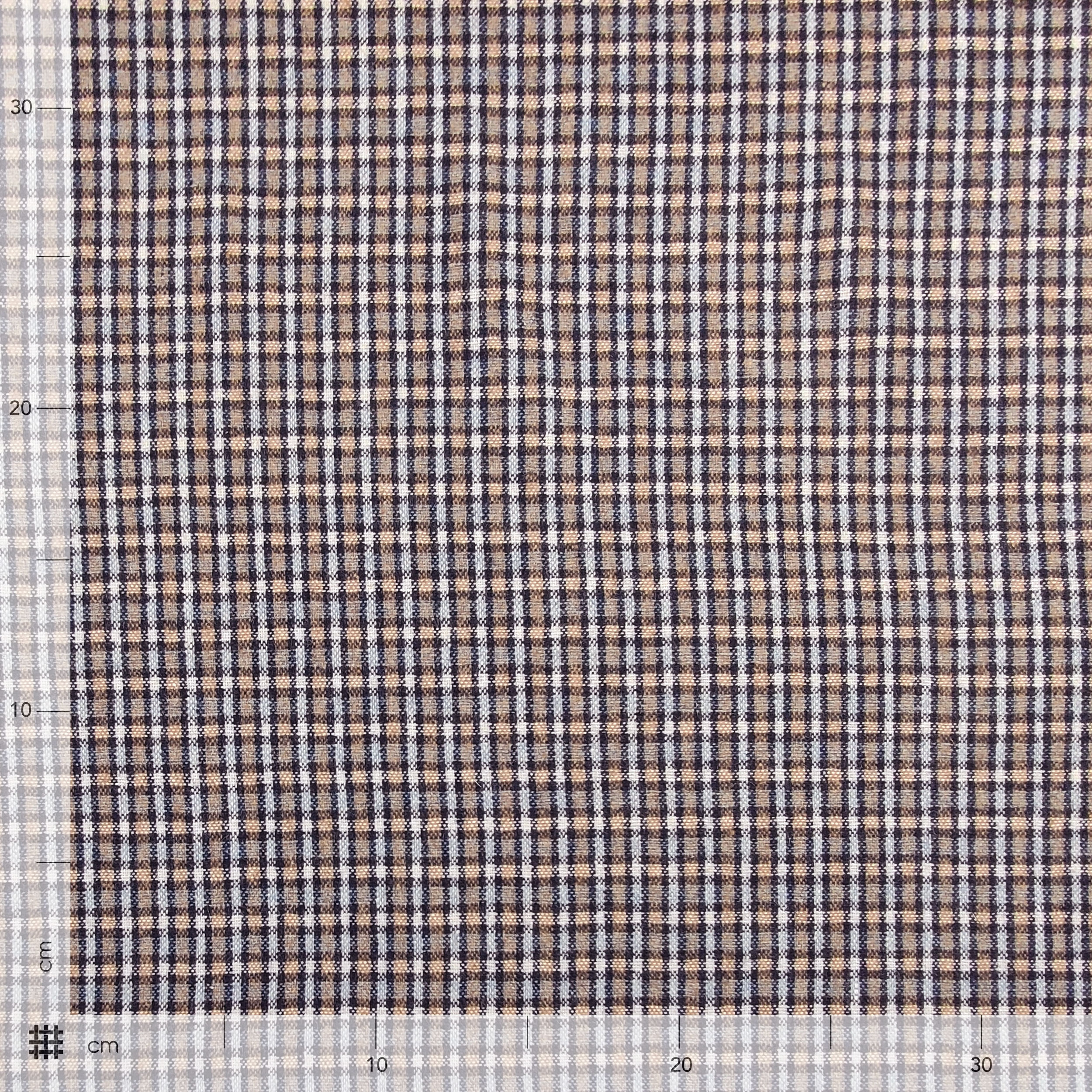 Tissu à carreaux bleu et beige en laine mélangée