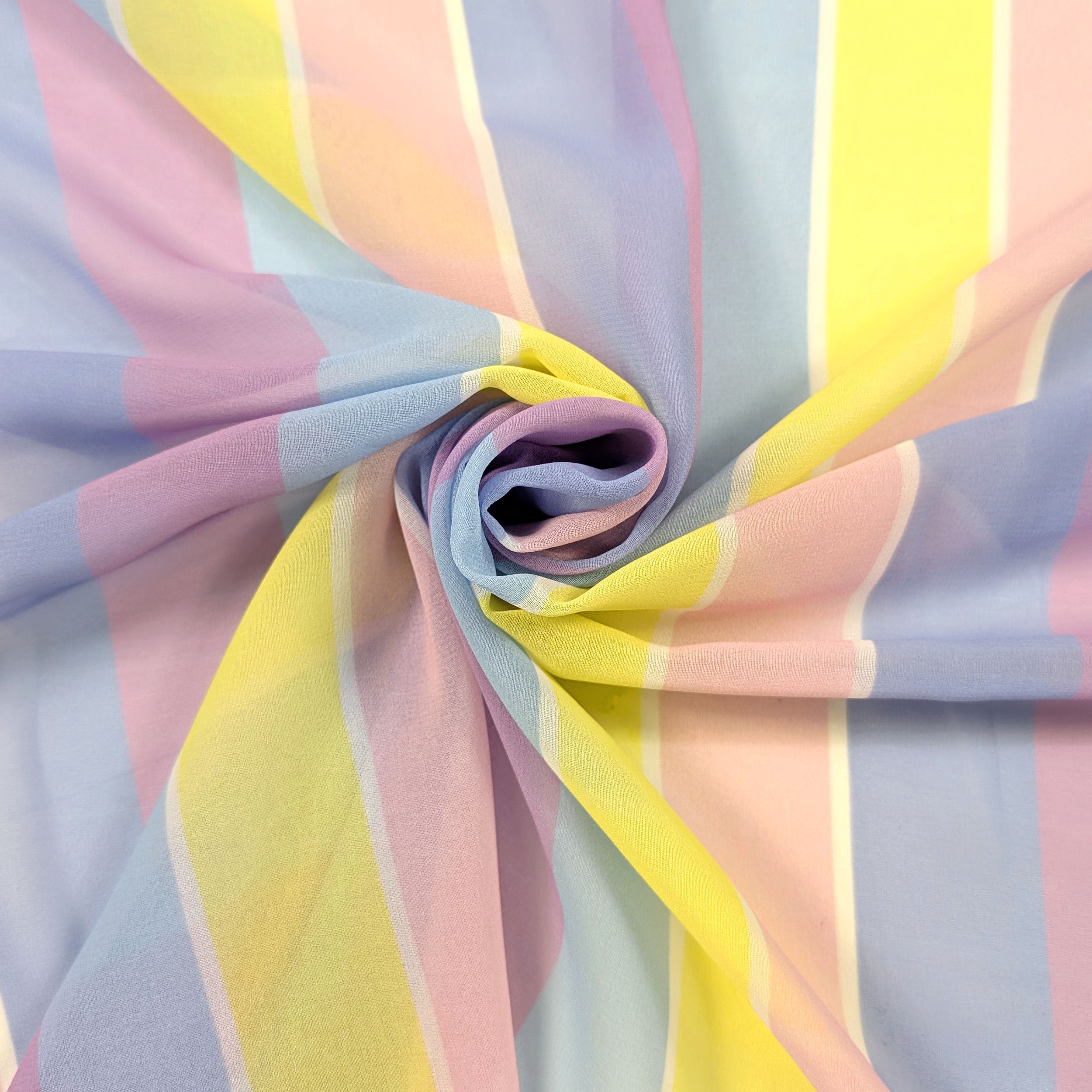 Yellow Pink and Blue Striped Chiffon Image