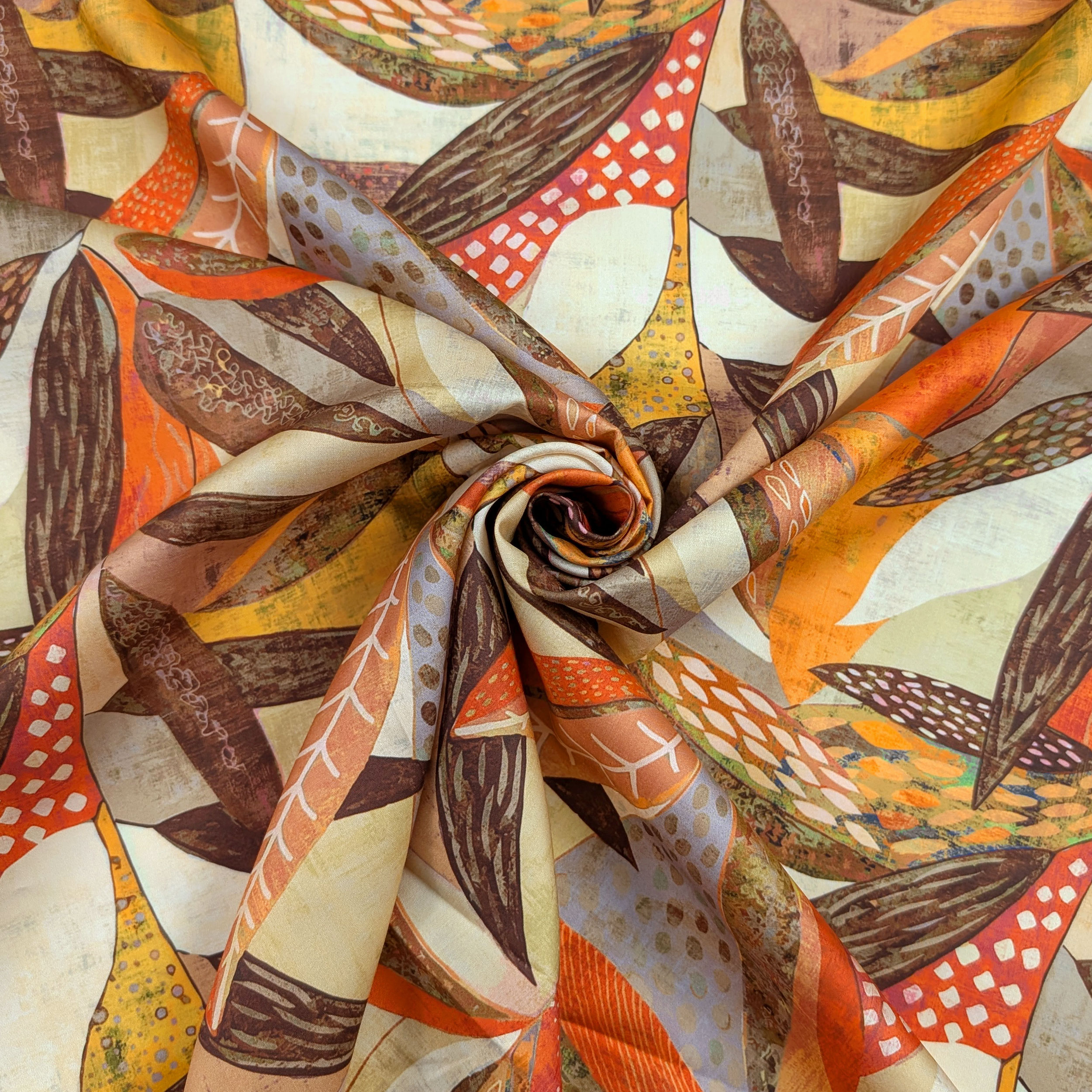 Cotton Satin Abstract Leaves Image