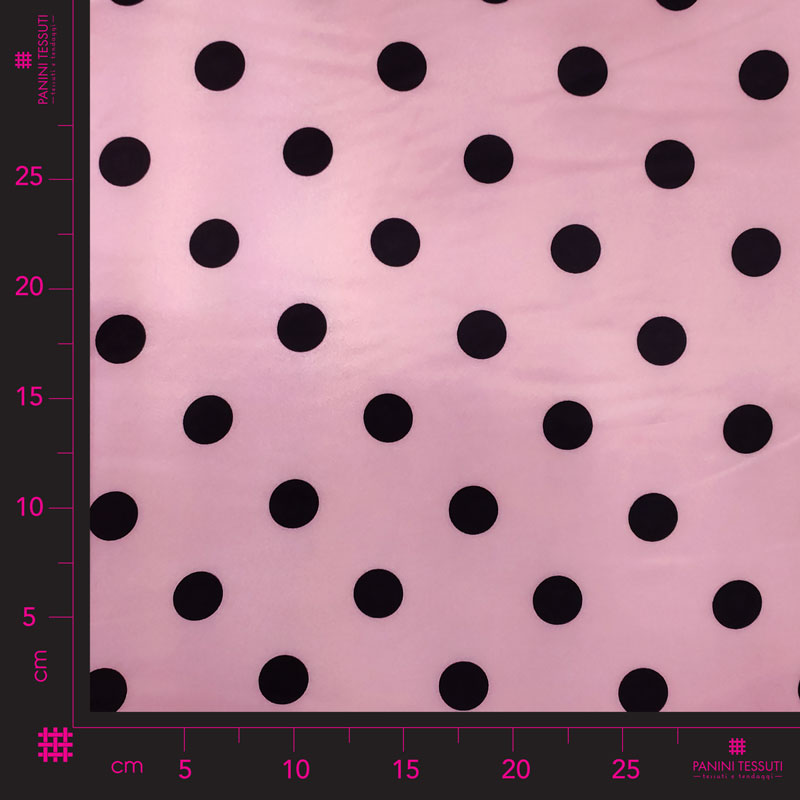 Tissu de satin Carnaval Noir à pois Fond rose Image