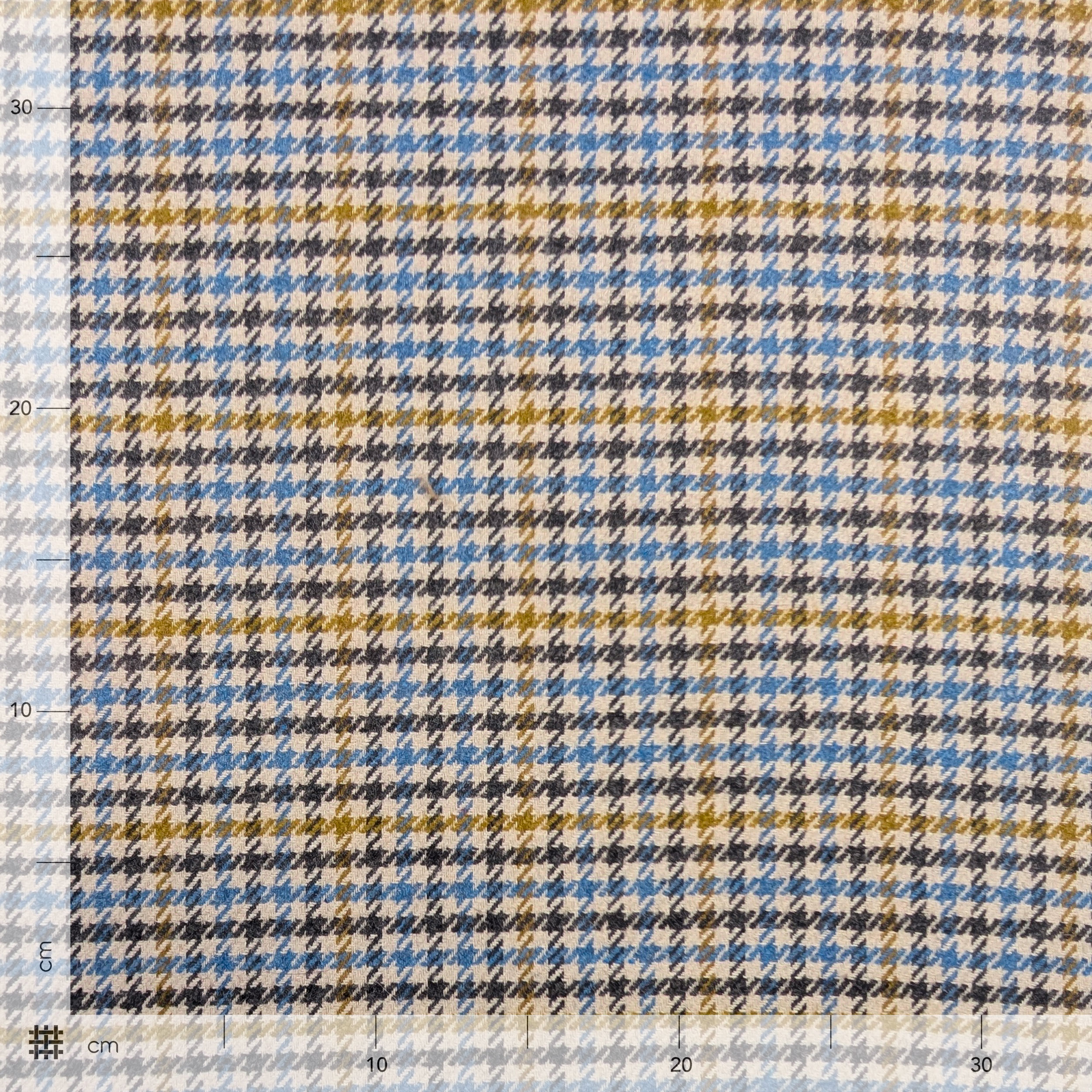 Houndstooth wool blend Ochre and Light Blue Image