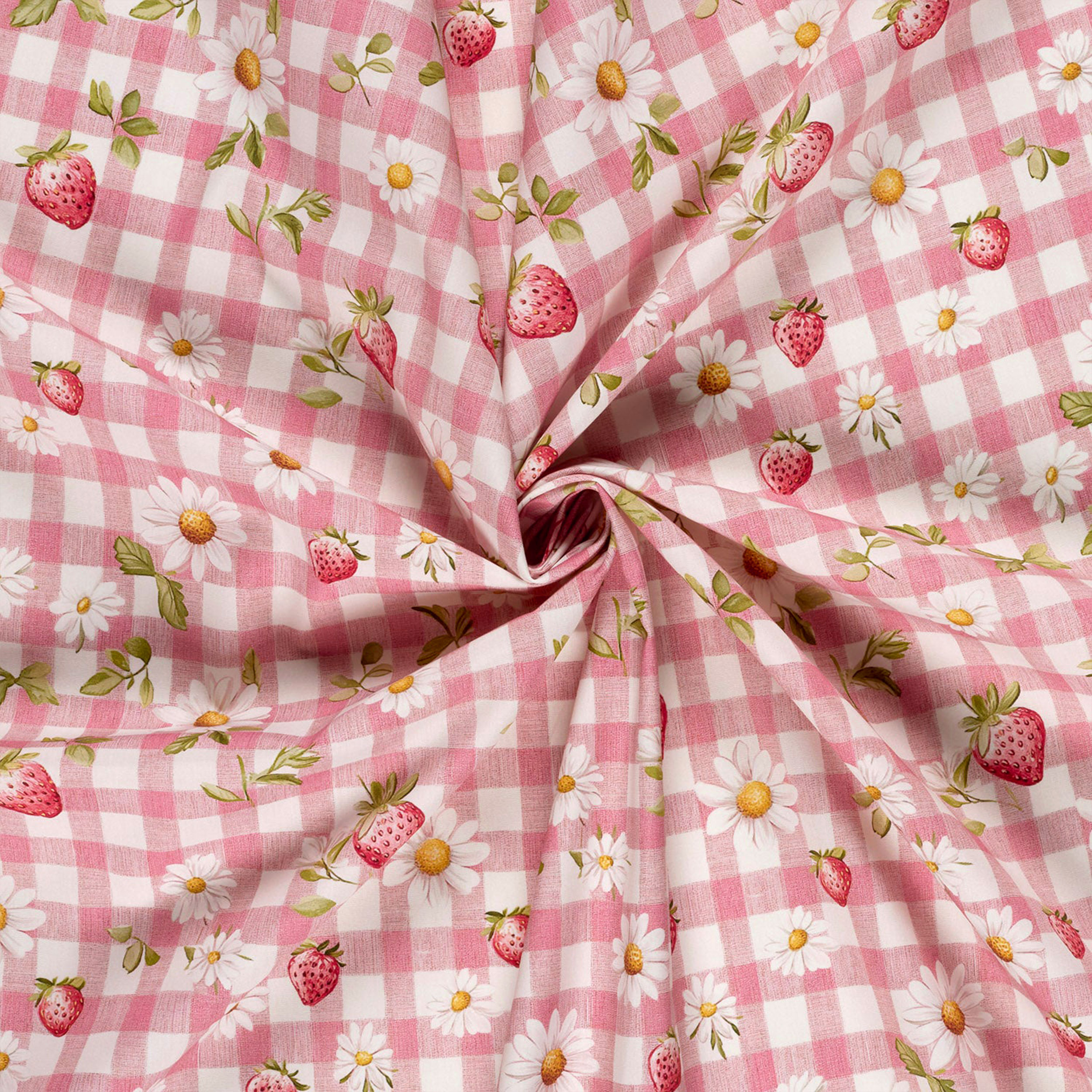Pink and Strawberry Check Cotton Poplin Image