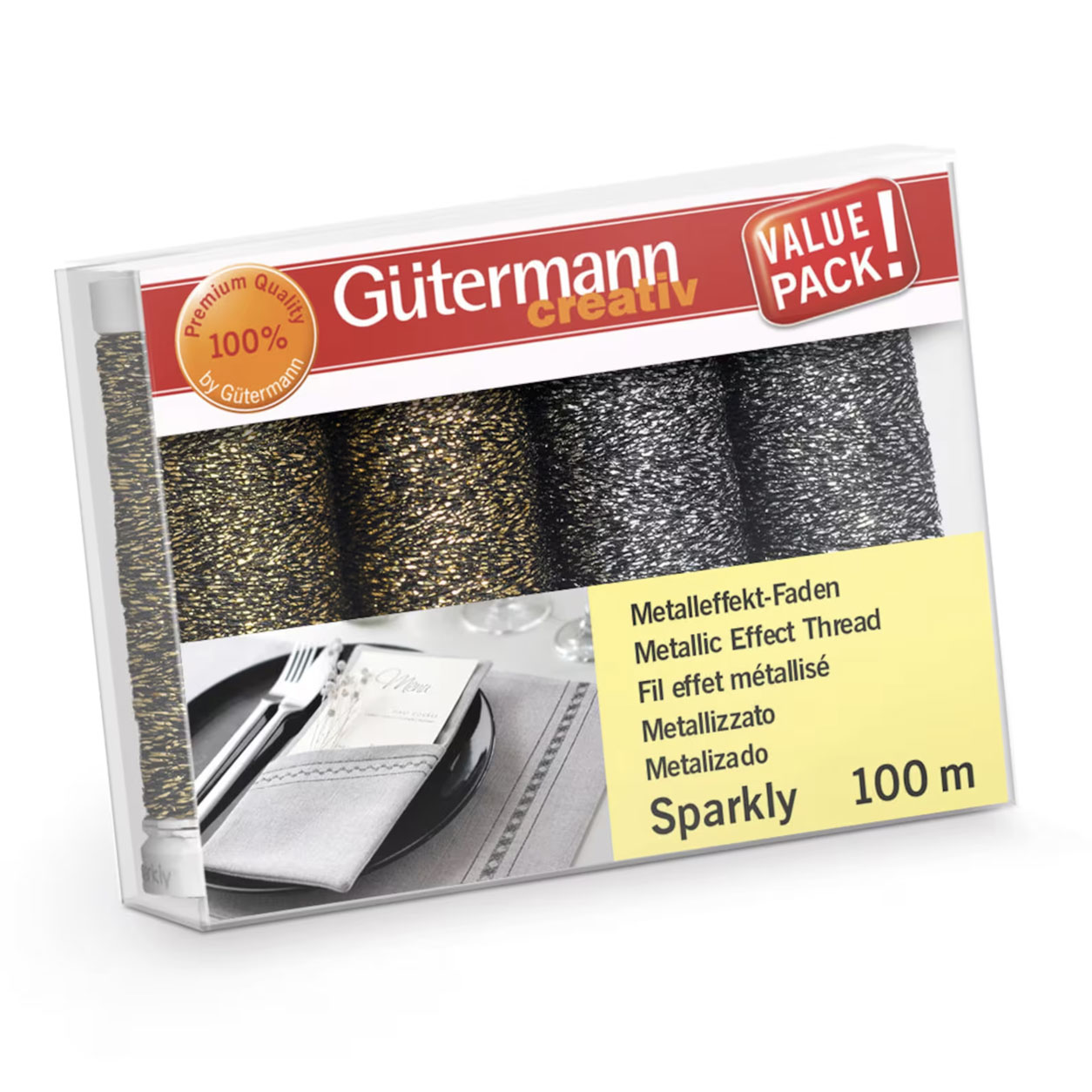 Gutermann Alambre Metalizado Brillante 4 Bobinas Oro y Plata