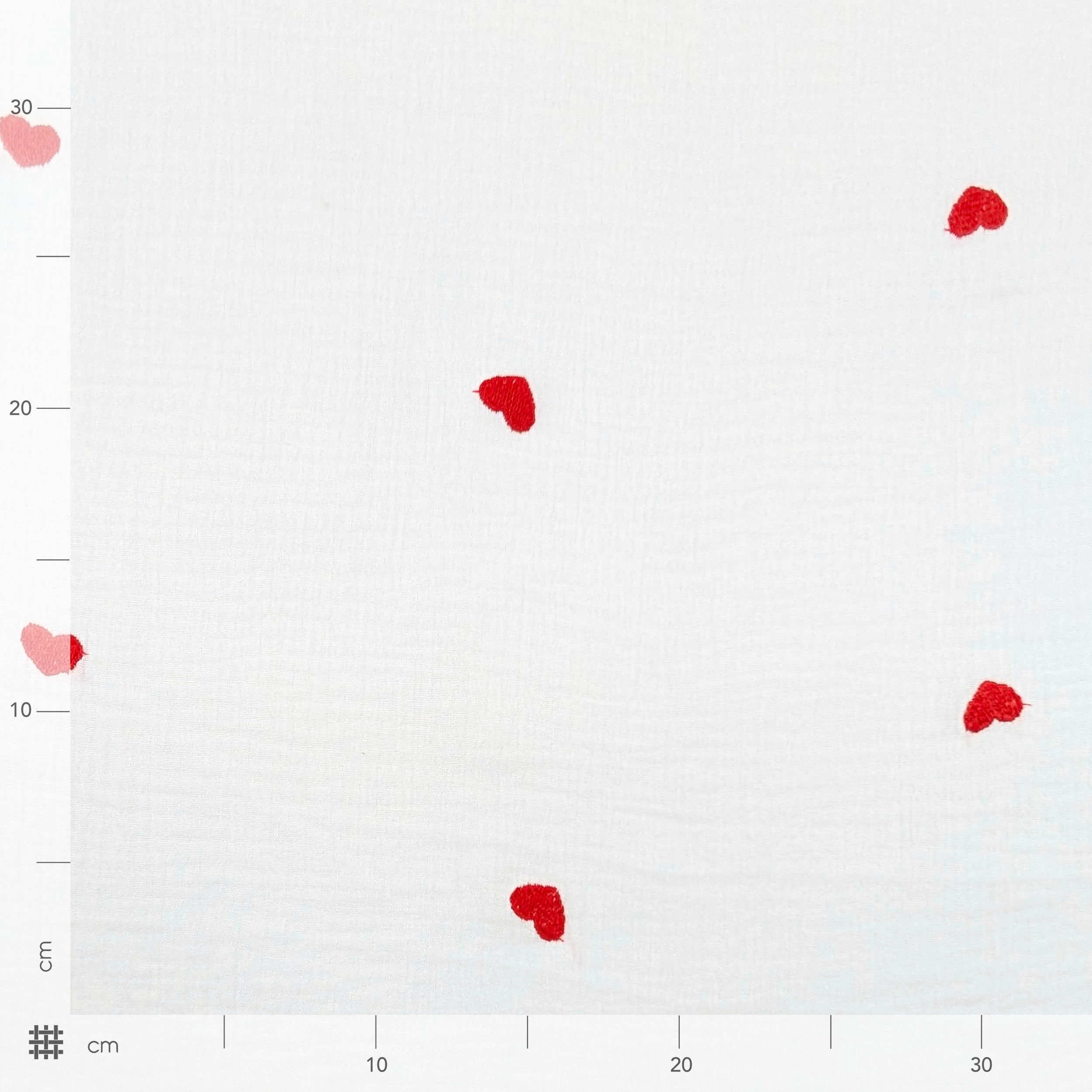 Double Gauze Cotton Muslin Red Embroidered Hearts Image