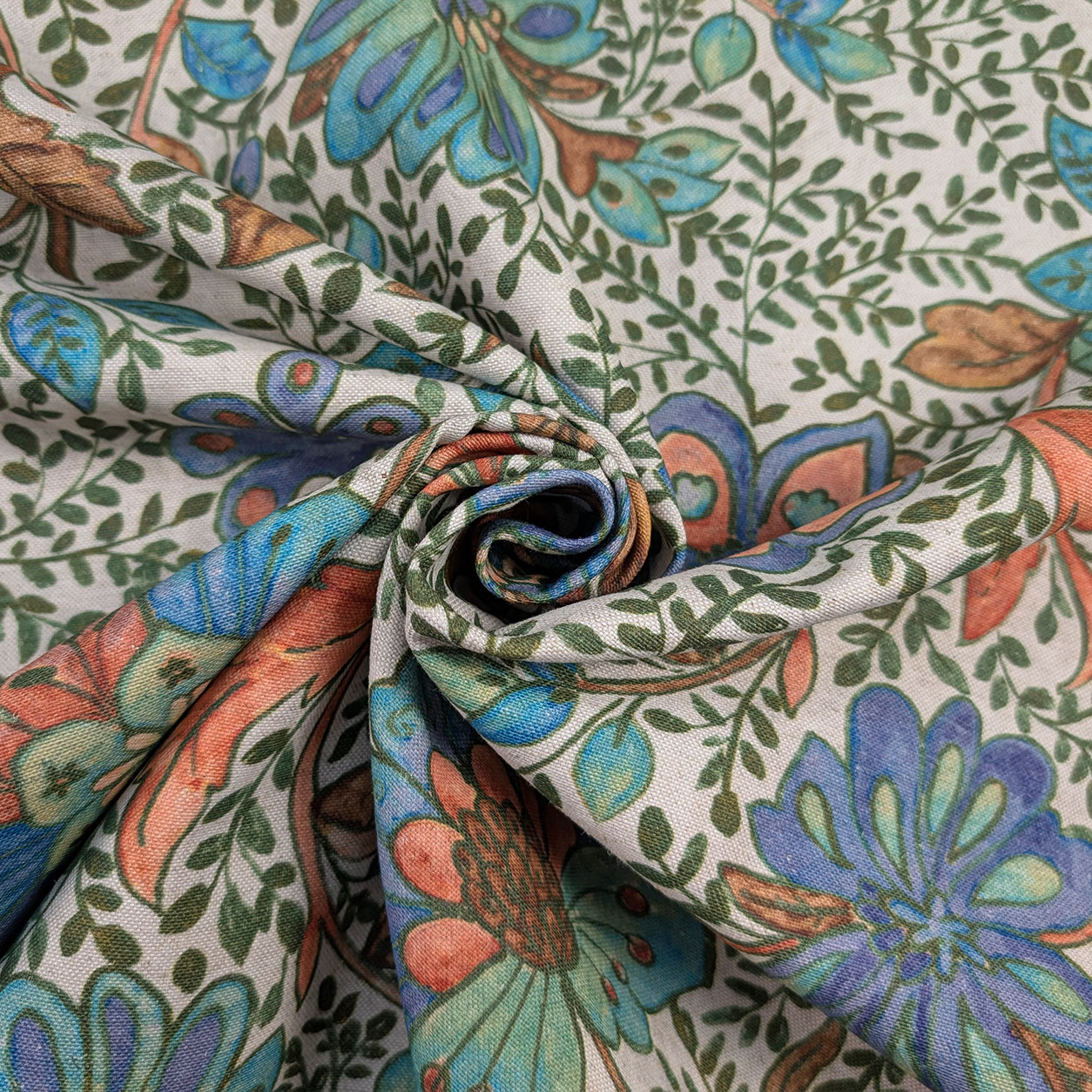 Panama Mixed Linen Blue Flowers H 280 cm Image