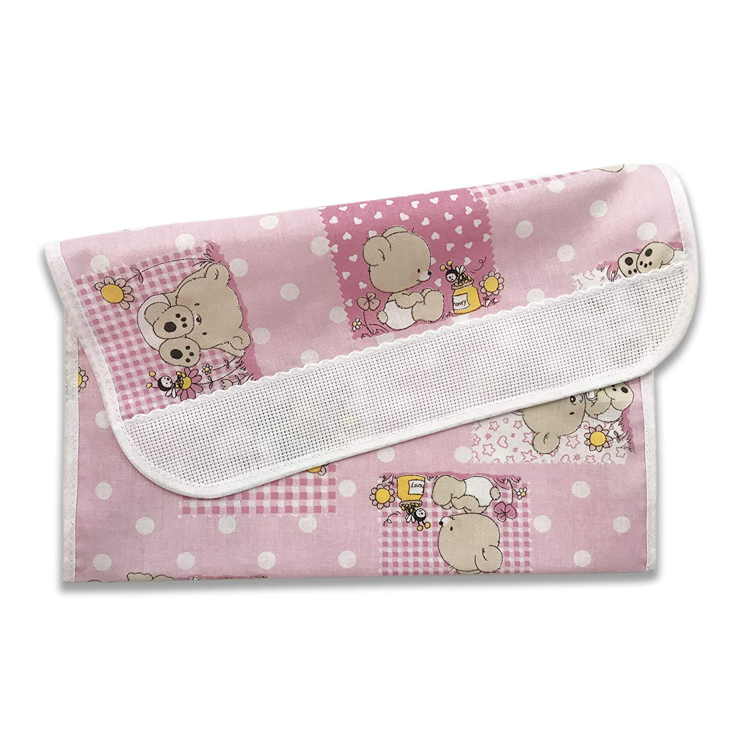 Porte-bavoir rose ours et abeilles