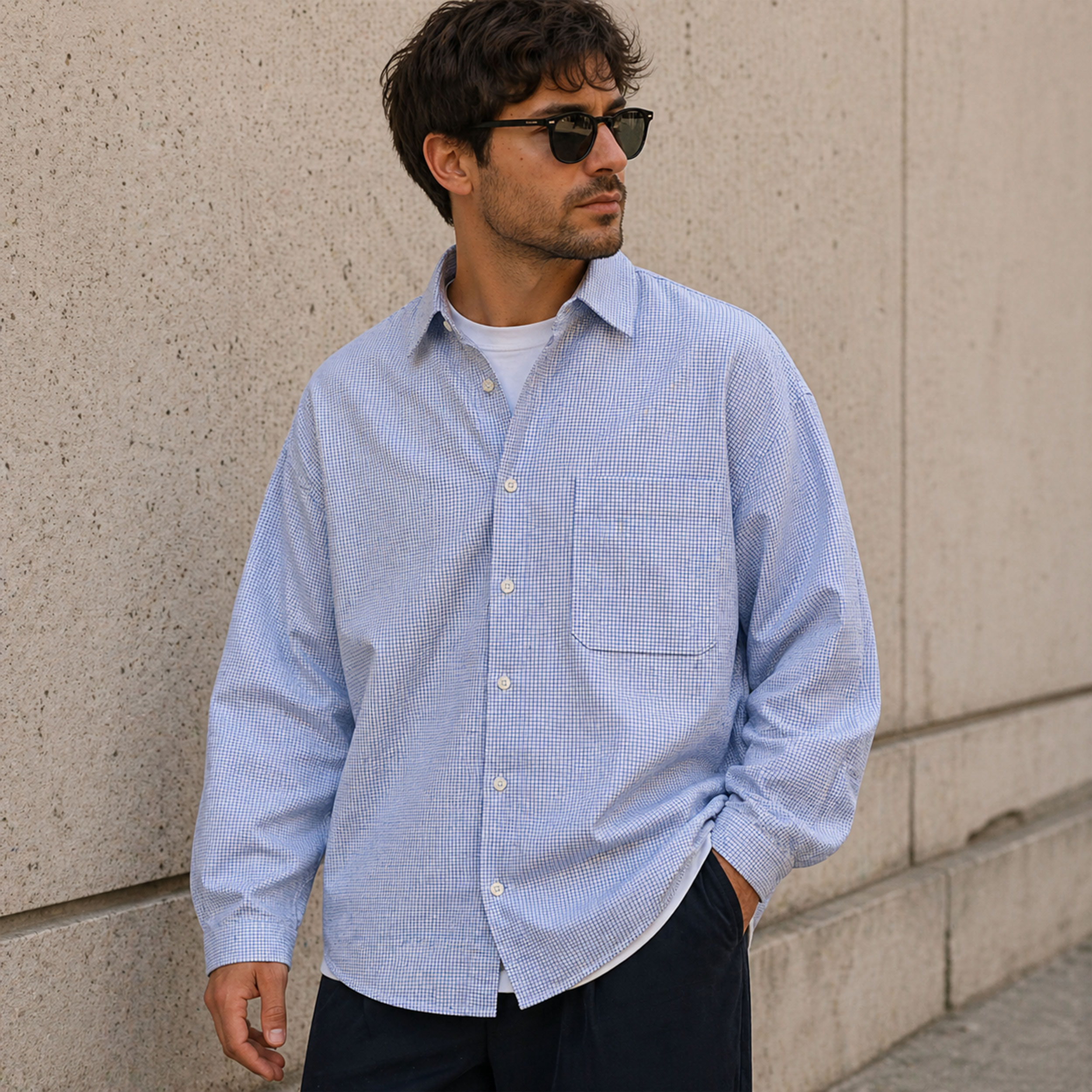 Cotton for Blue and White Checkered Shirts Image