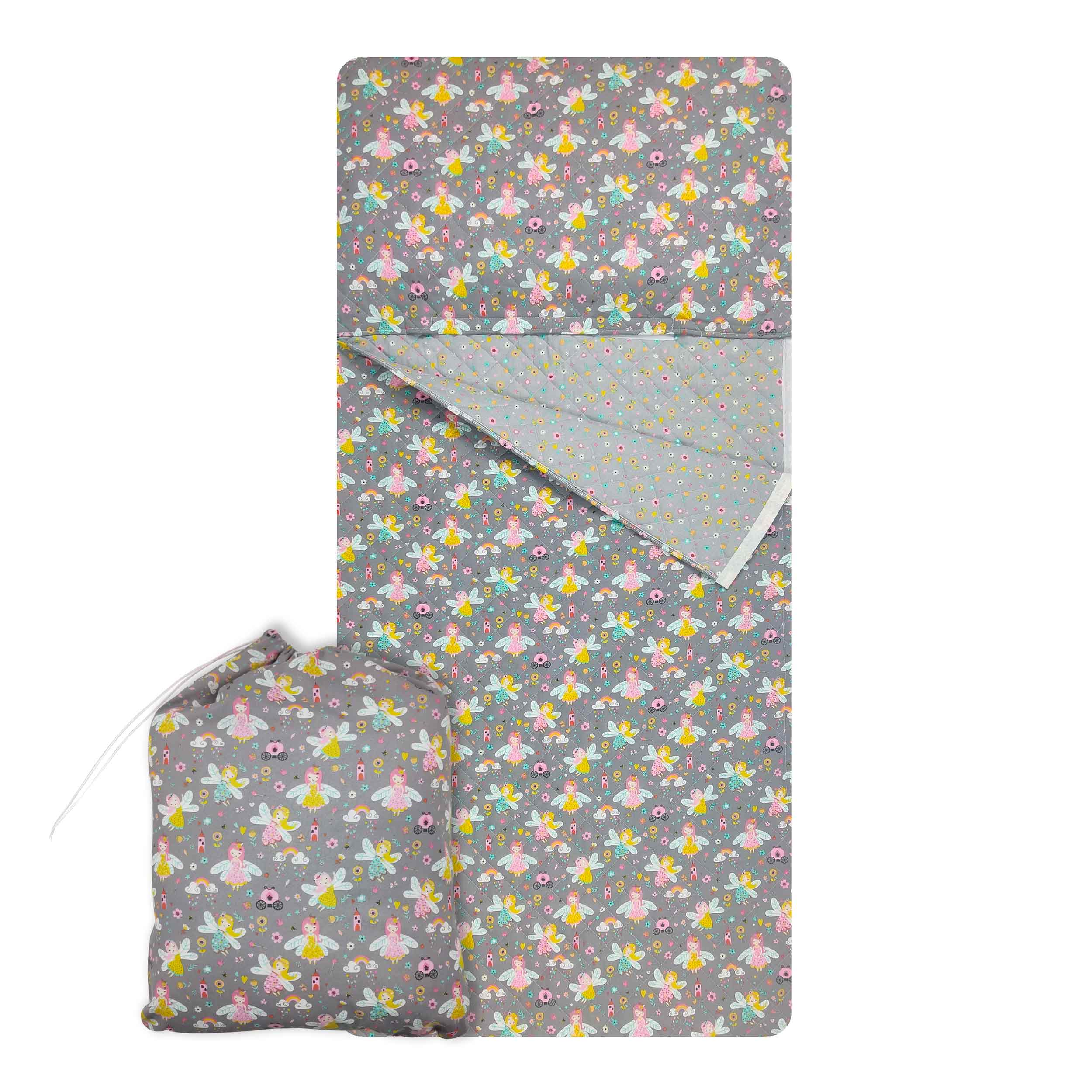 Sac de couchage pour fée Arc-en-ciel et fleurs gris