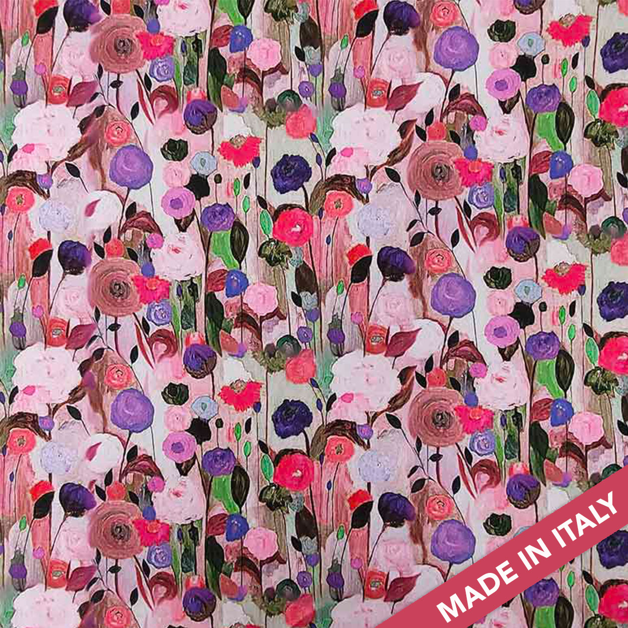 Impressionistic Floral Print Satin - Pink 