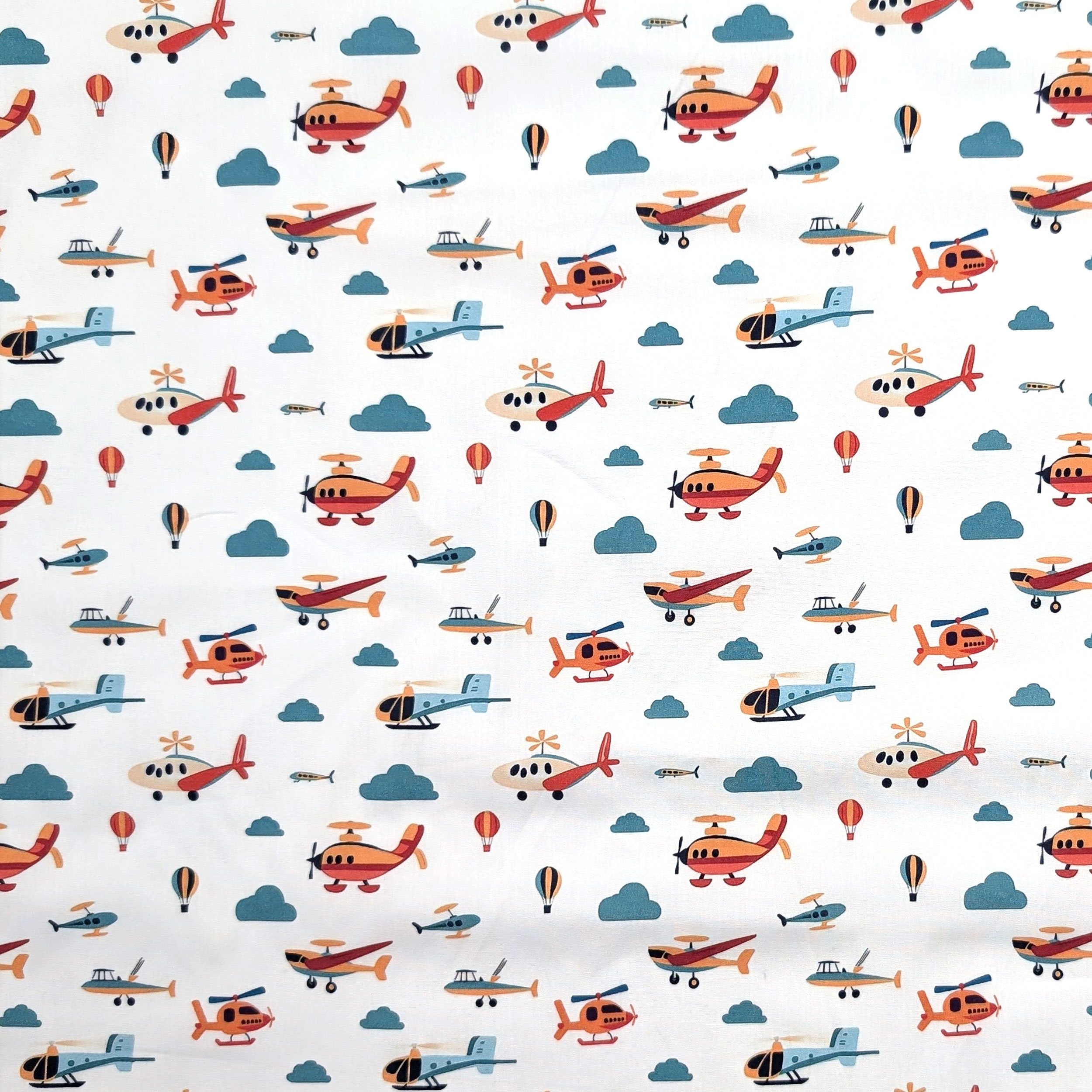 Cotton Poplin with Planes and Clouds Image