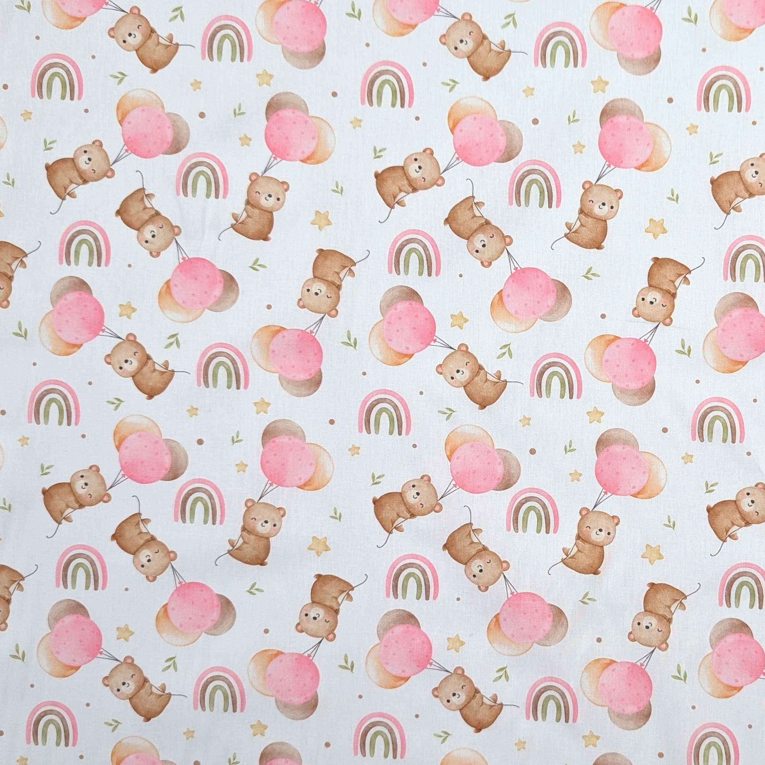 Pink Bears and Balloons Percale Cotton Image