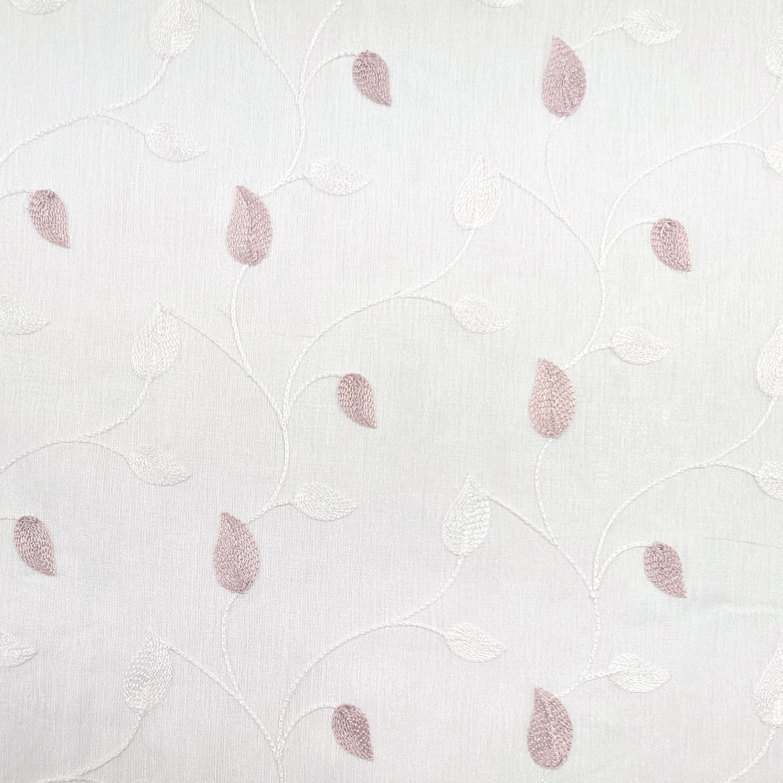 Curtain Fabric Embroidered Leaves Pink Image