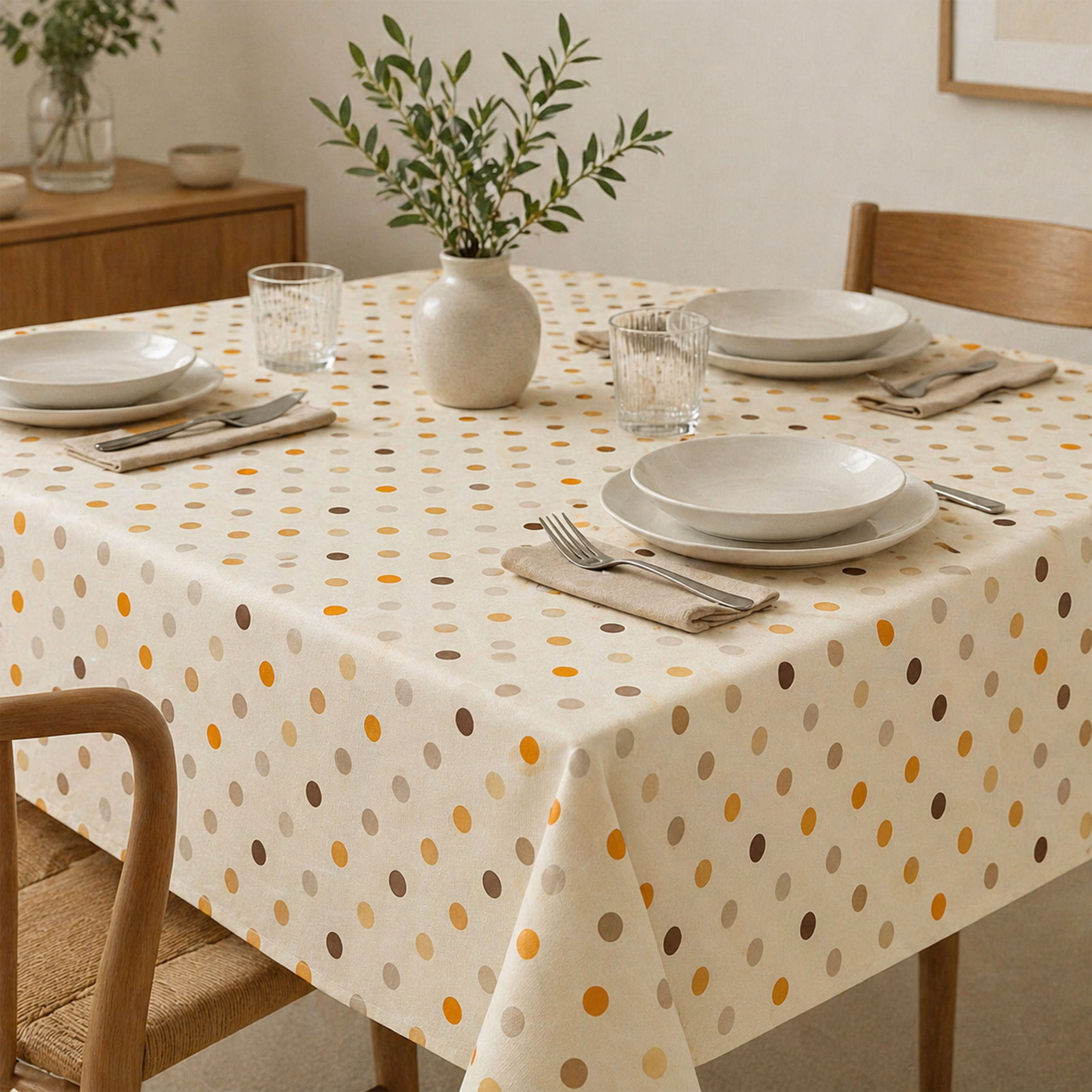 Fabric for Plasticized Tablecloth Soft Polka Dot Warm Tones Image