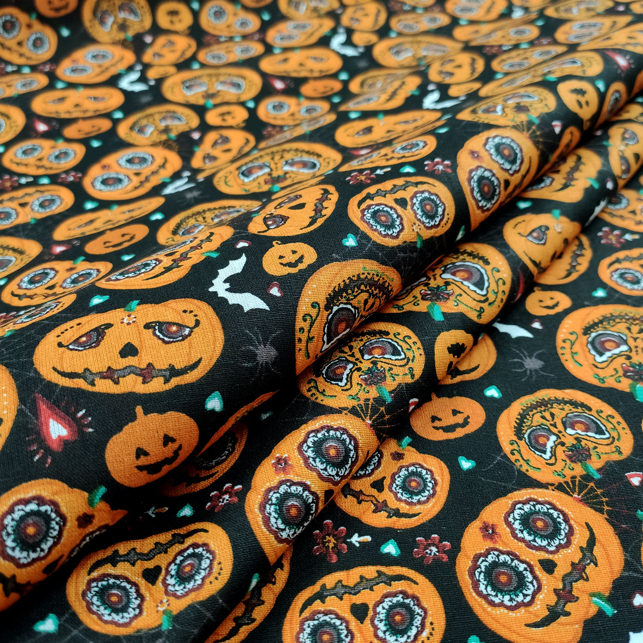 Baumwollstoff Halloween Mexikanische Kürbisse