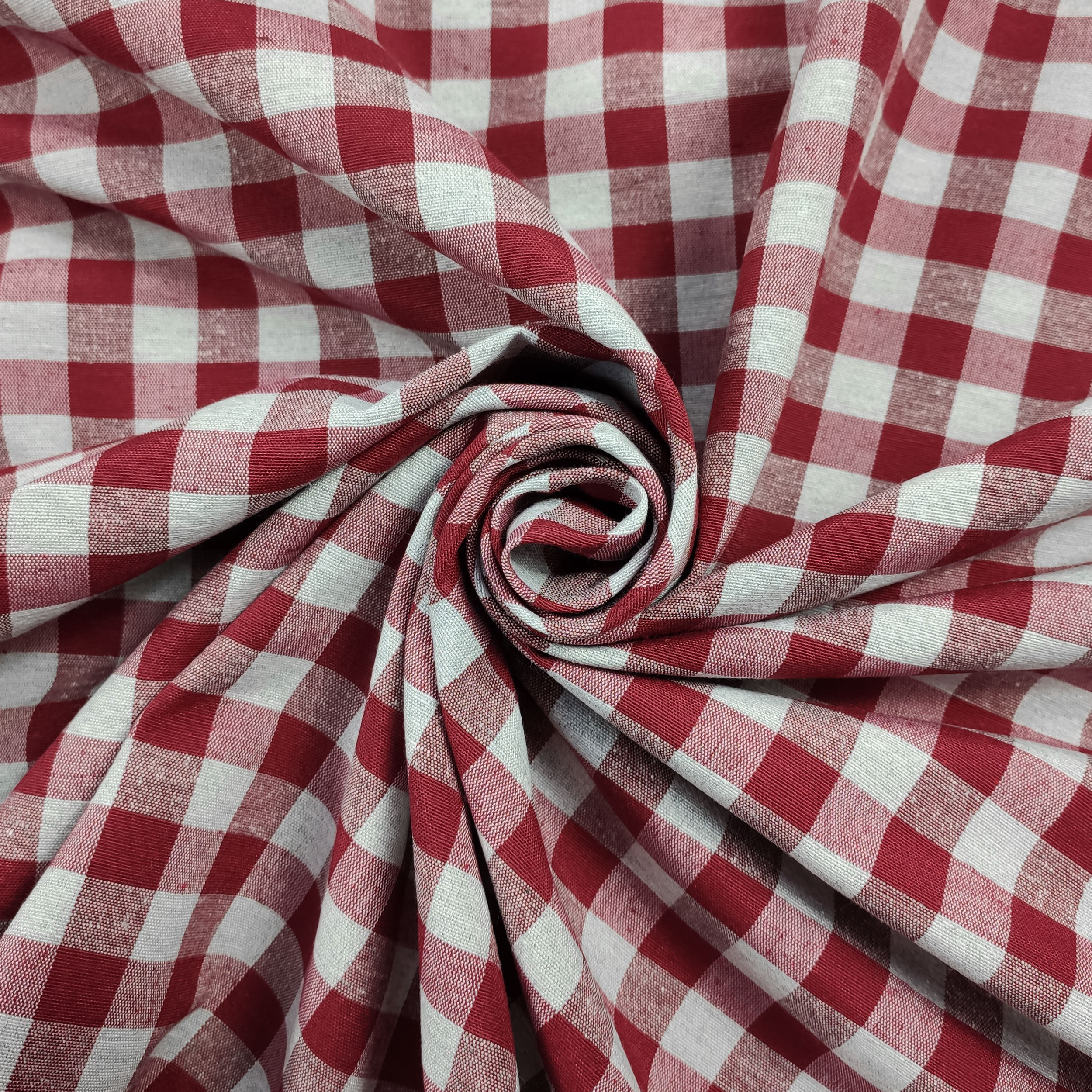 Tissu teint en fil pour nappe carrée Bordeaux Grey