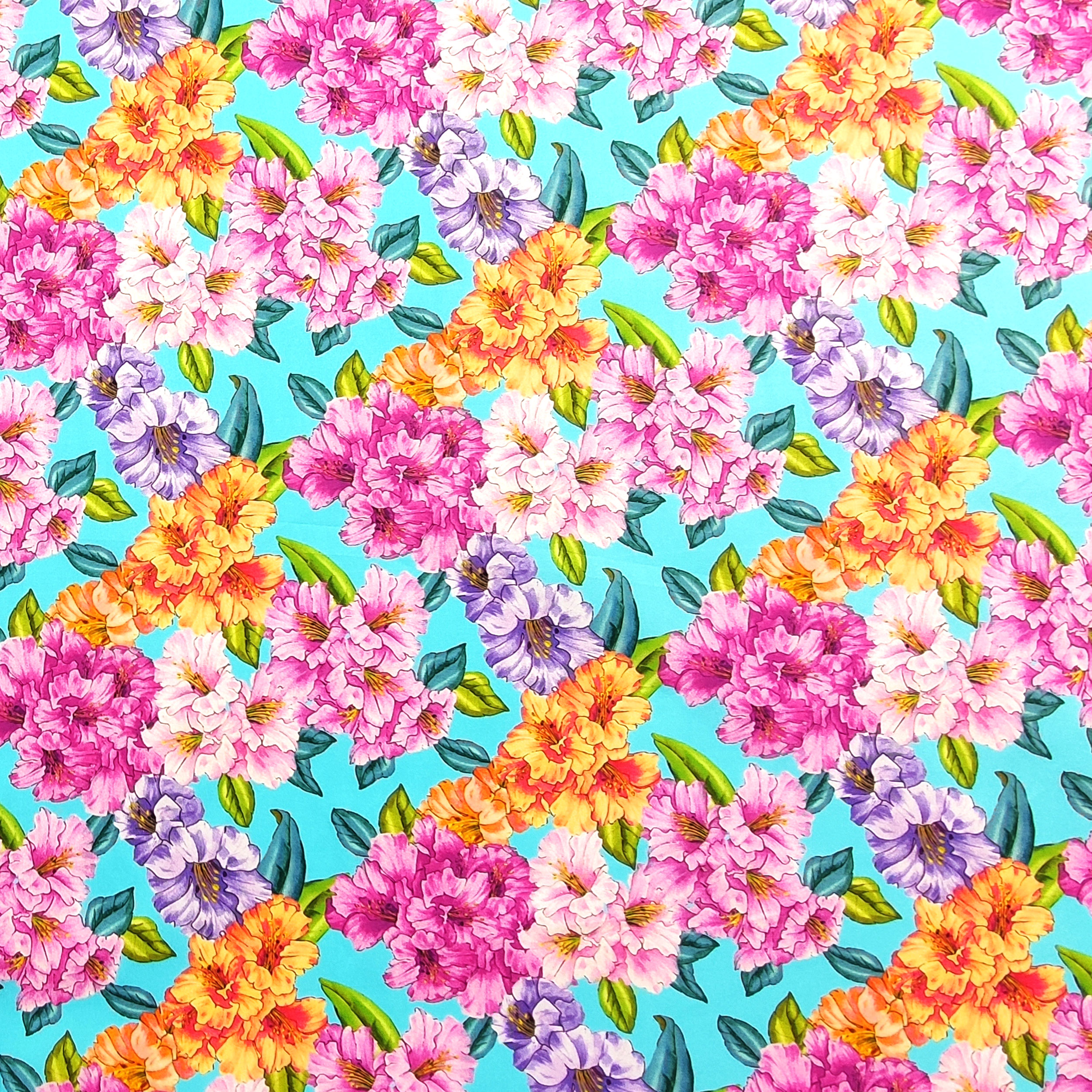 Stretch Cotton Large Coloured Flowers Fantasy
