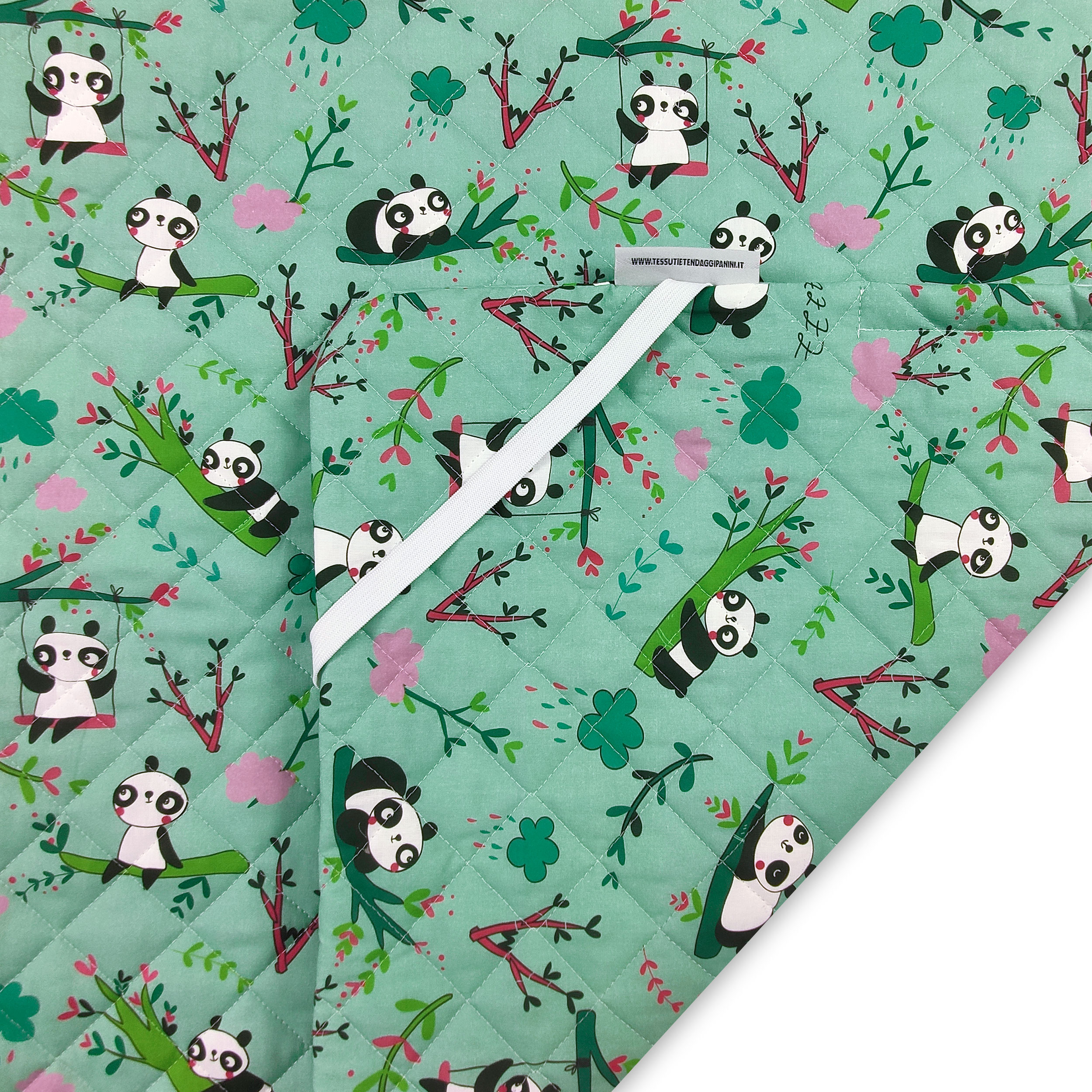 Sac de couchage à motif de panda fond vert menthe - Panini Fabrics Image