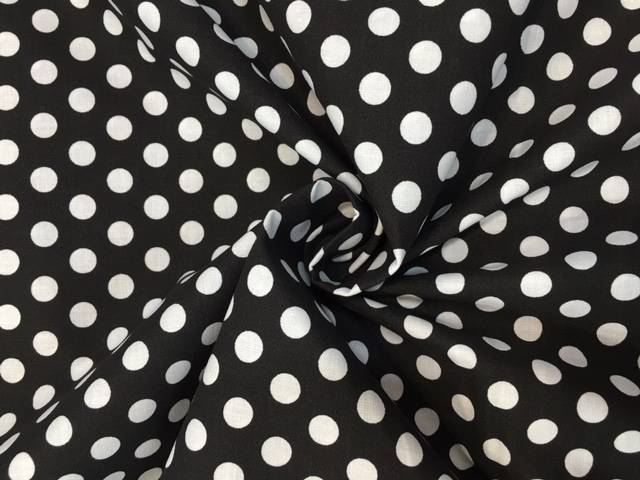 Baumwollstoff Schwarz Groß Polka Dots