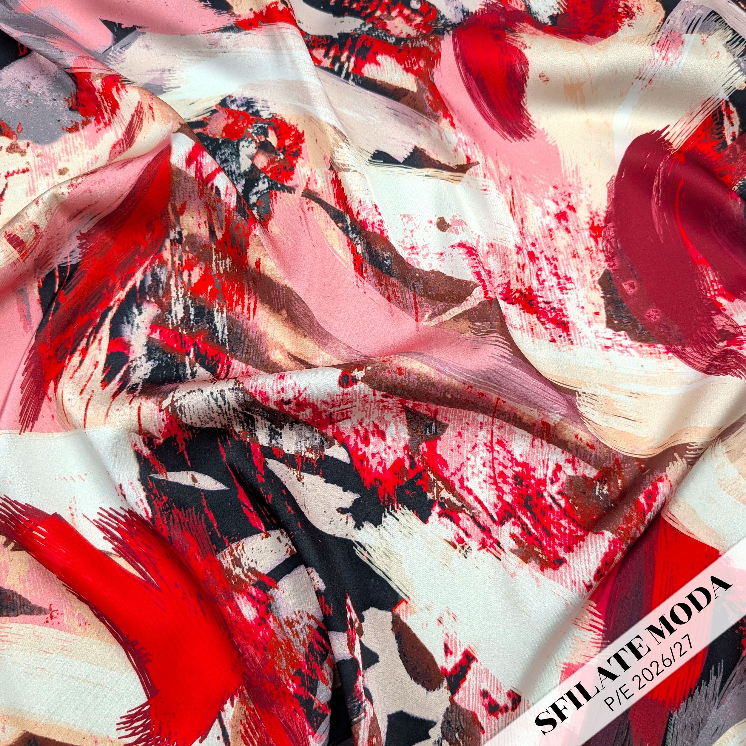Satin Setate High Fashion Brushstroke Tones Red and Black Image