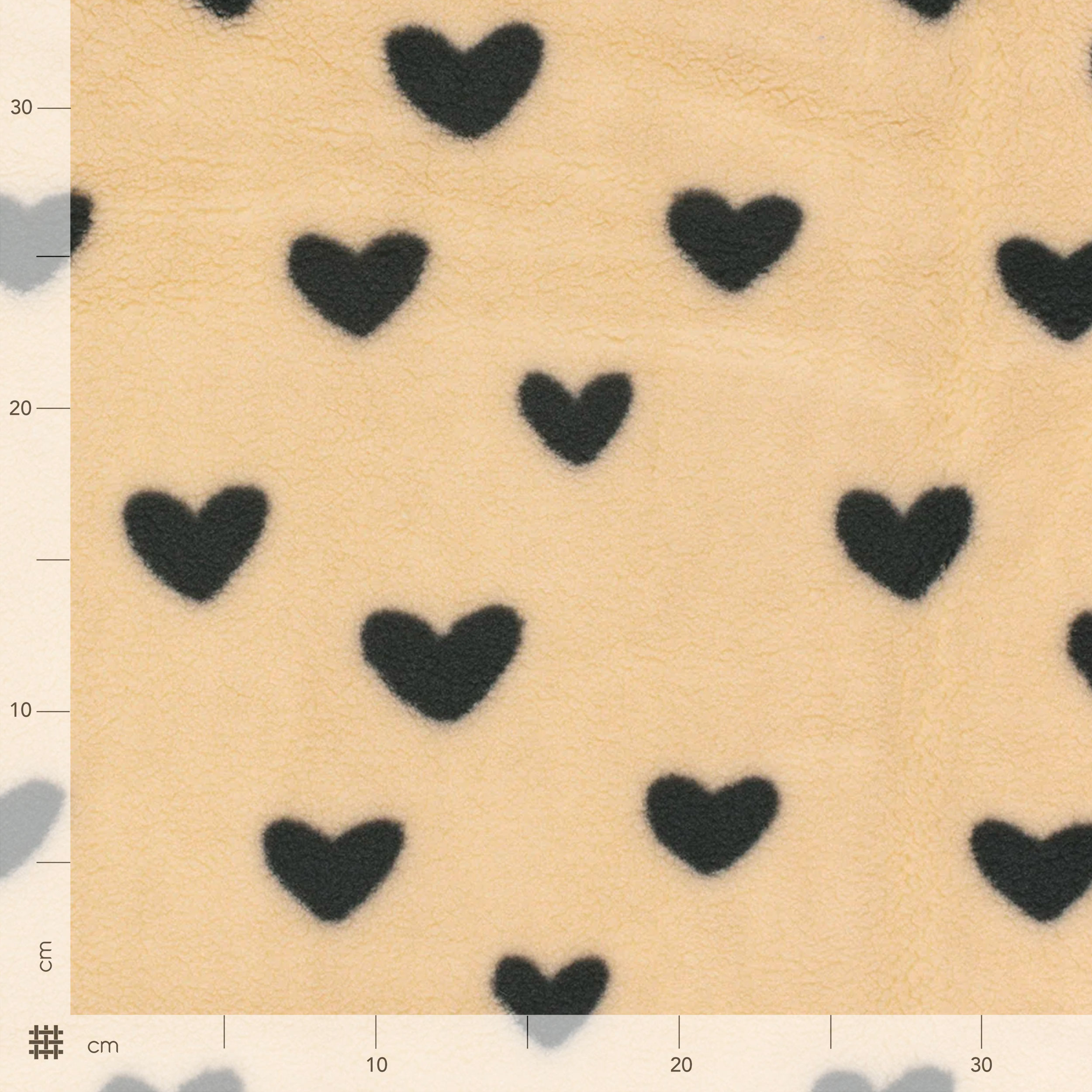 Tissu Sherpa Beige Black Hearts