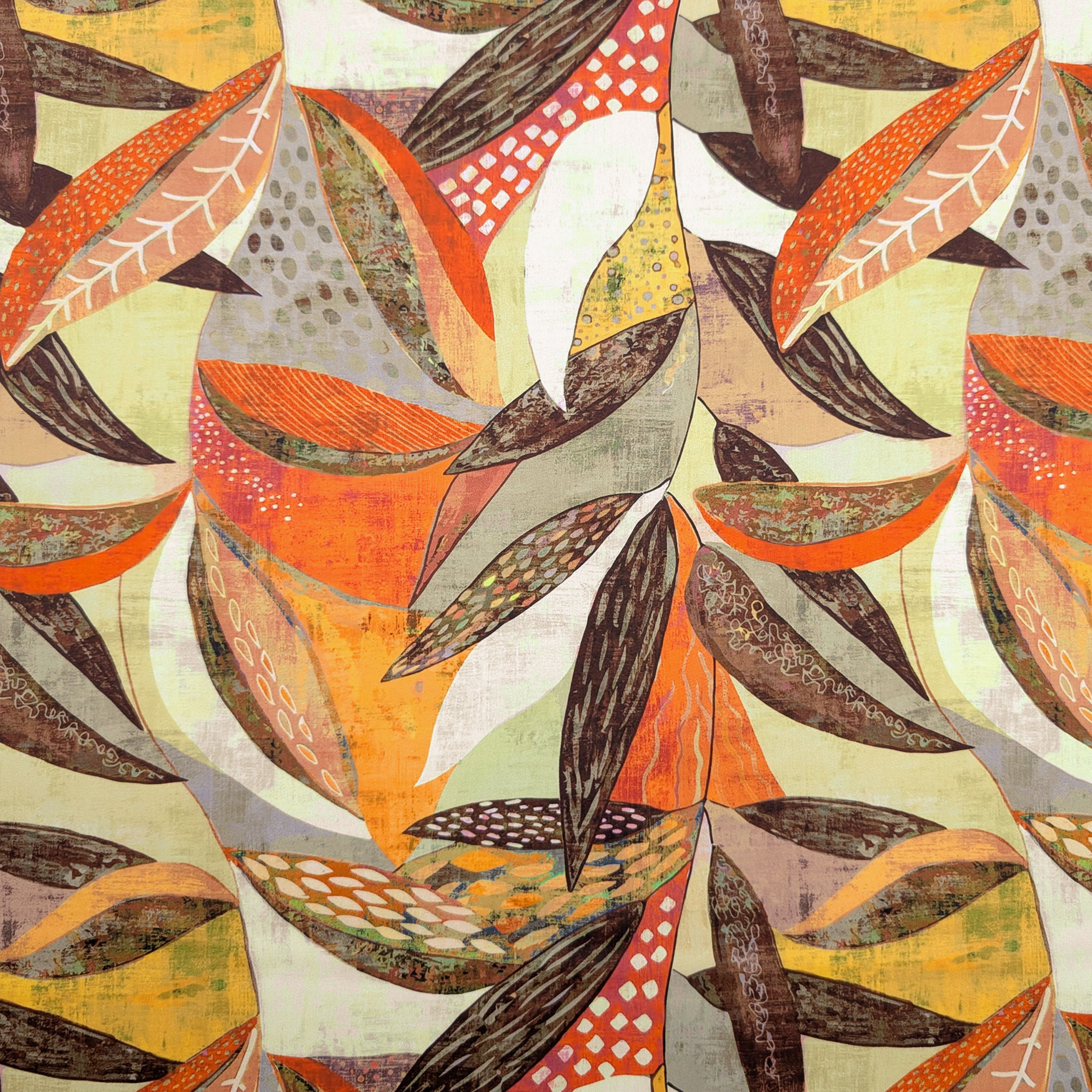 Cotton Satin Abstract Leaves Image
