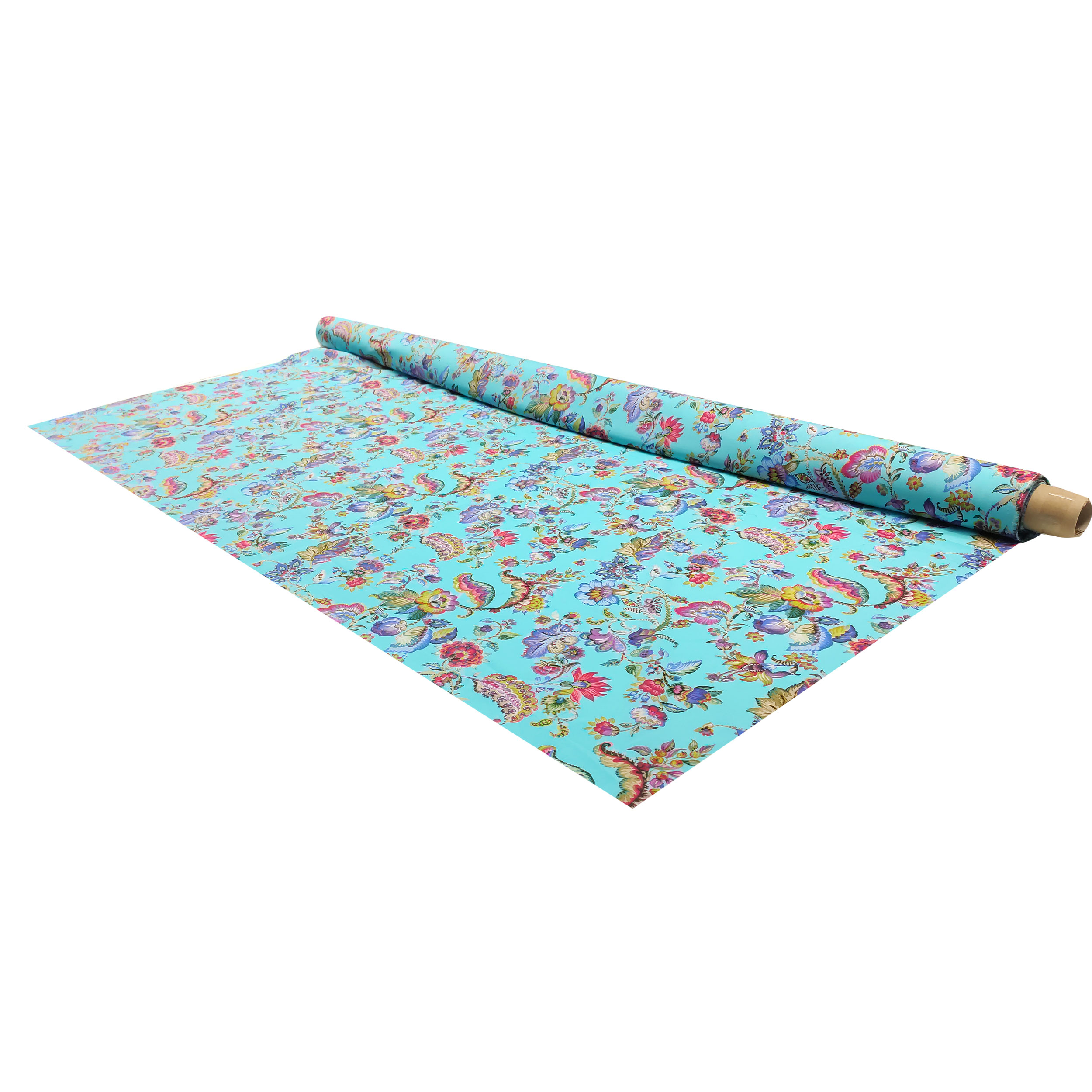 Stretch Cotton Cyan Background with Flowers