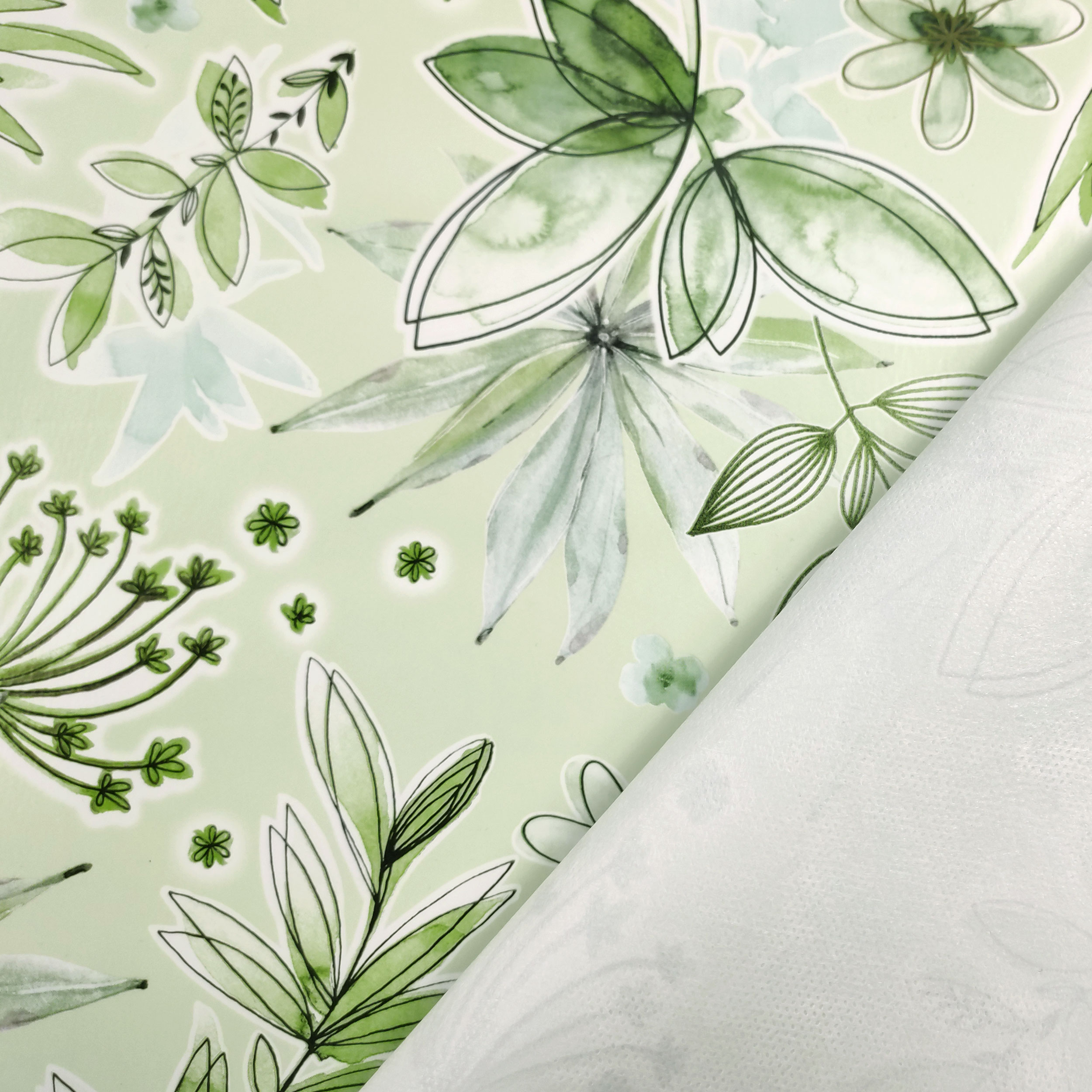 Fabric for Plasticised Tablecloth Flowers Tones of Green