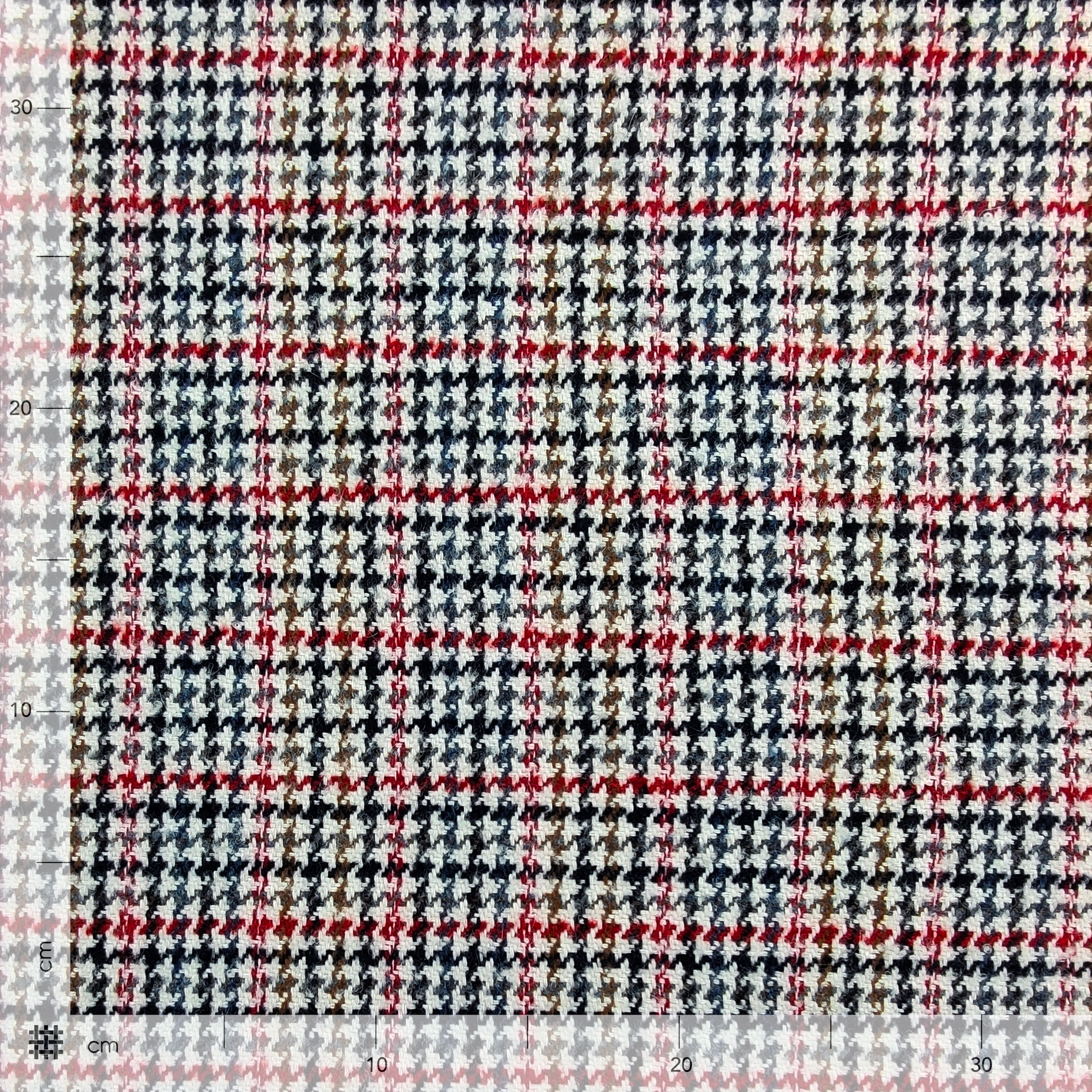Pied de Poule Tweed de coton mélangé rouge et beige