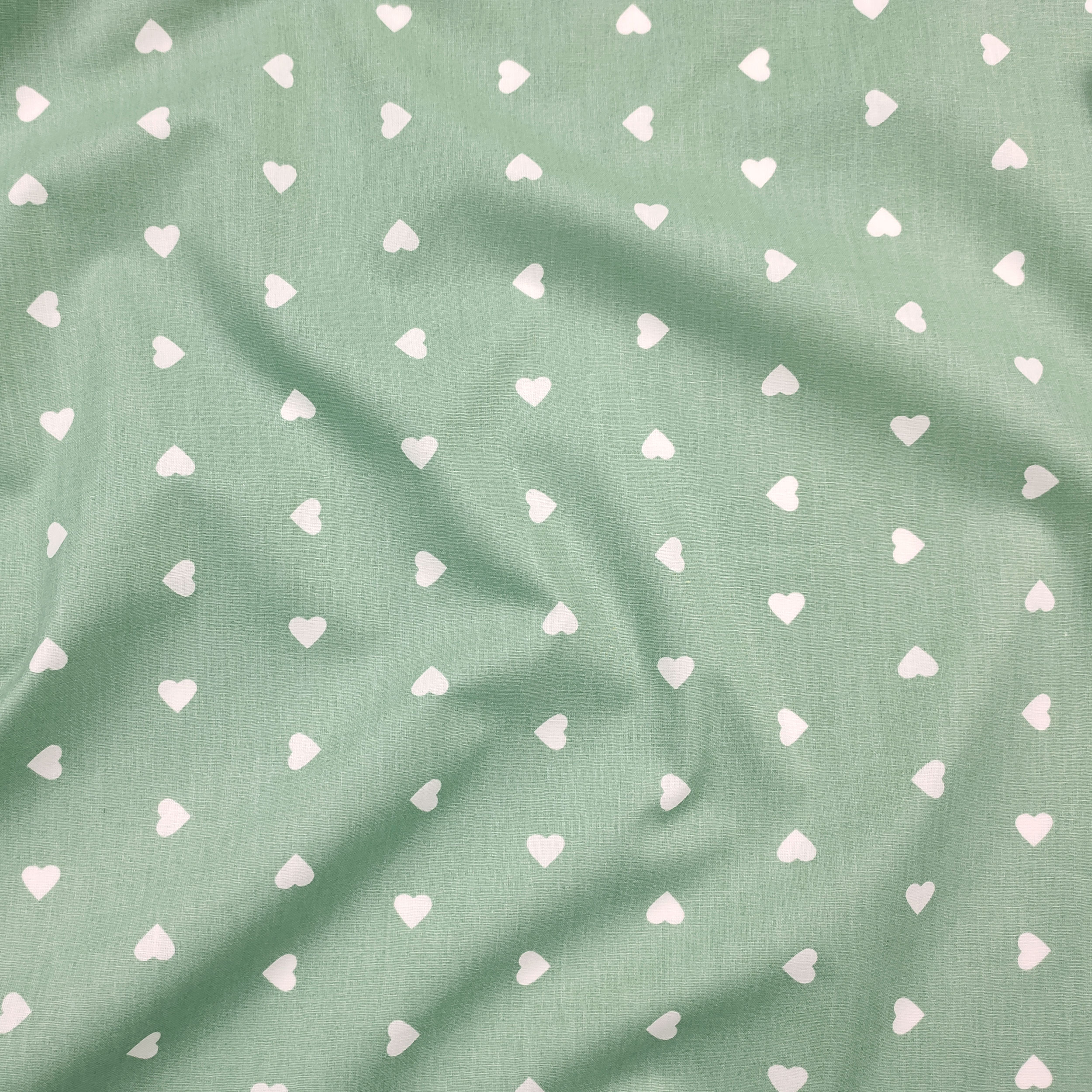 Cutout Cotton White Hearts Marine Green Coloured Background 50x140 cm Image