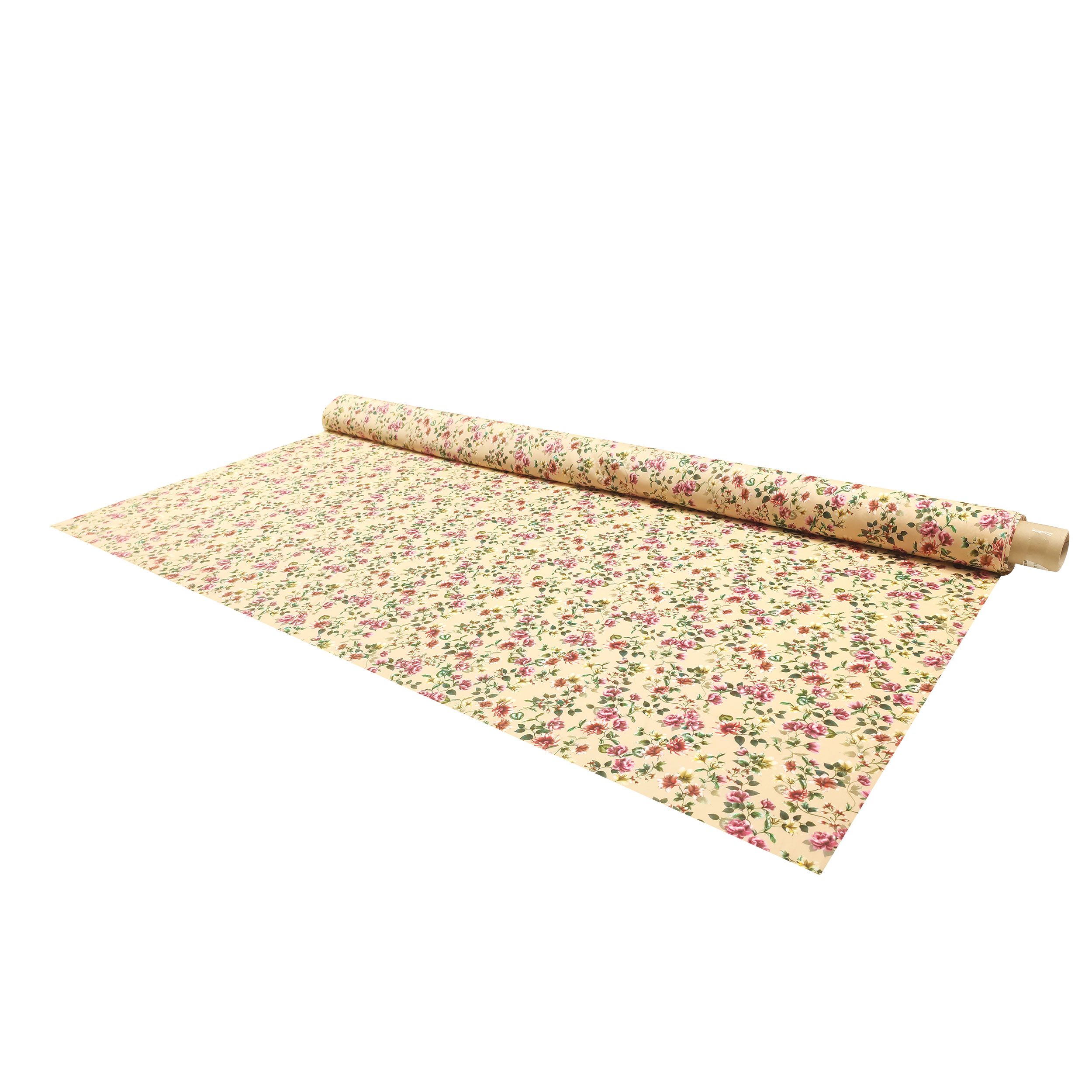 Cotton Rasatello Beige Background with Flowers