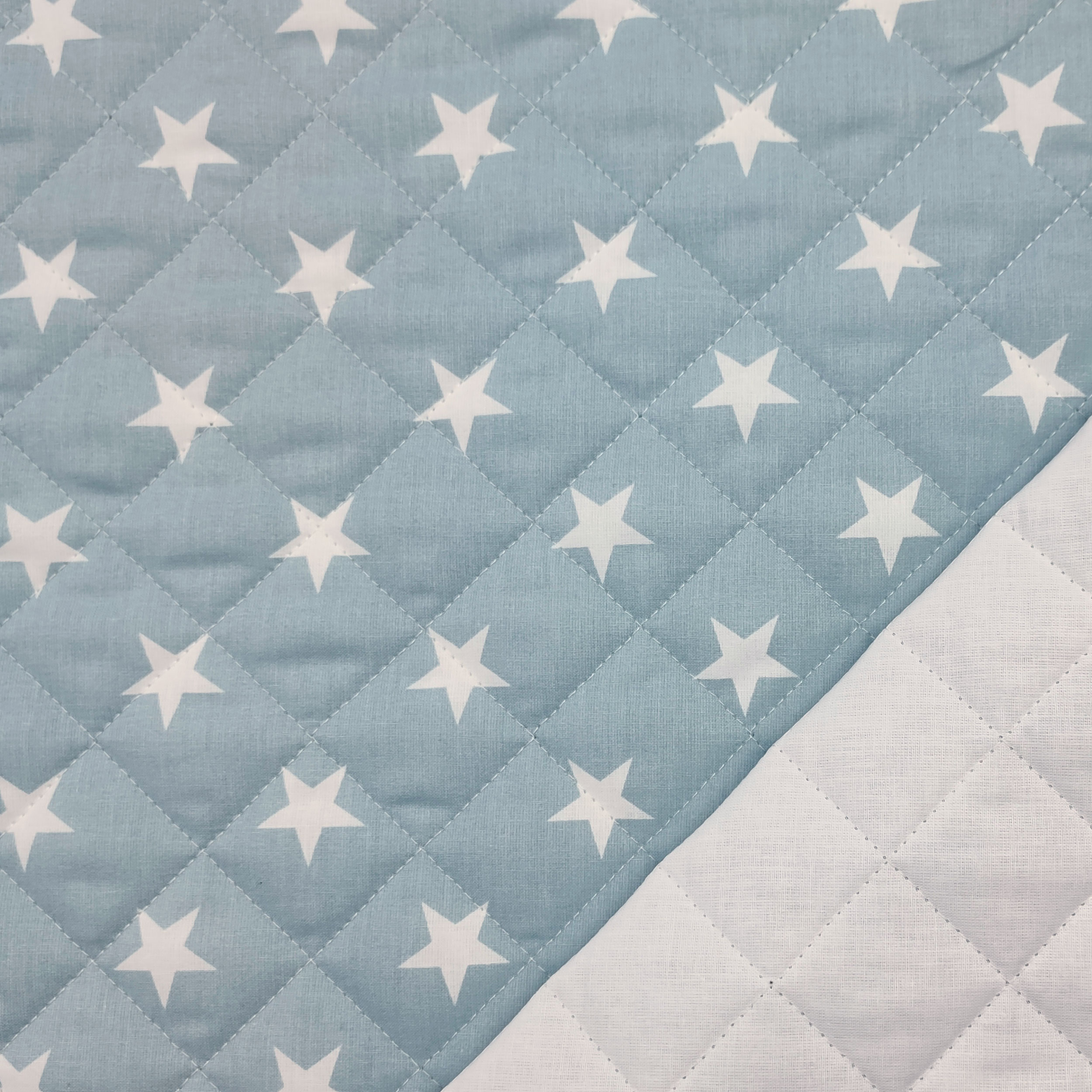 White Stars Quilted Cotton - Baby Blue Image