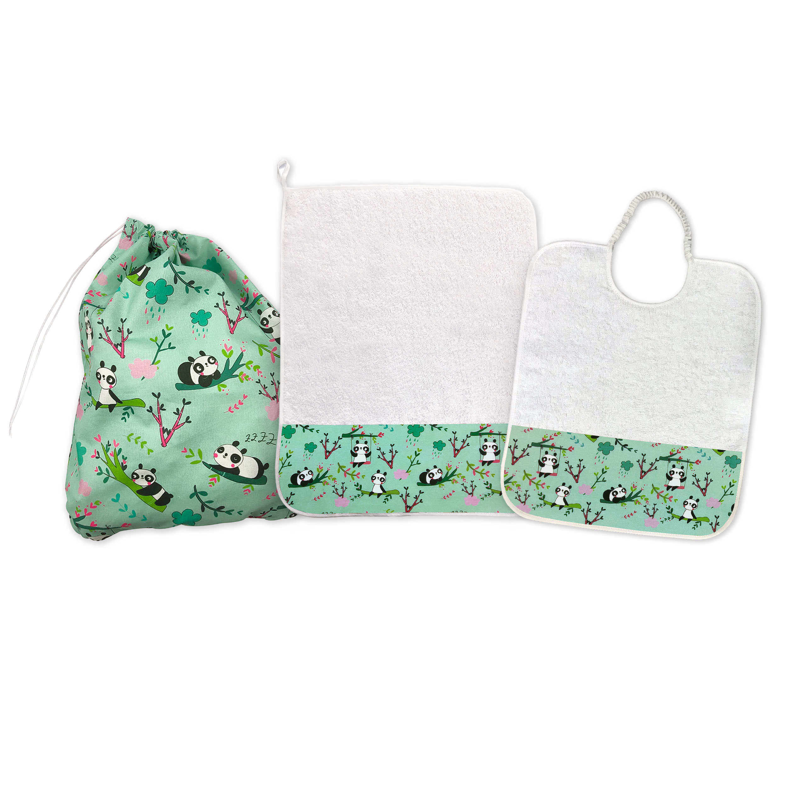 Kinderzimmer Set Mini Panda Mintgrüner Hintergrund - Panini Fabrics