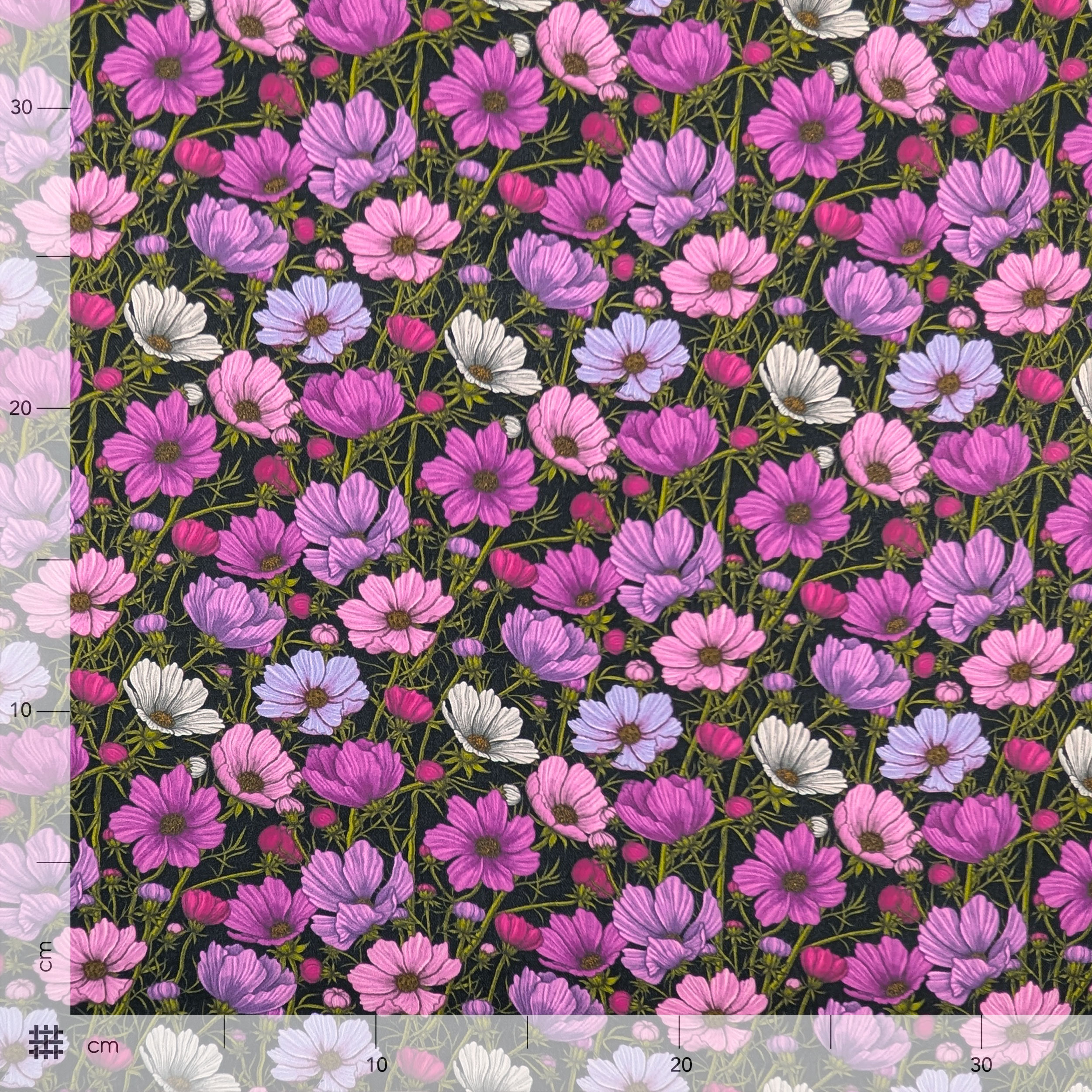 Pure Silk Georgette Pink and Lilac Flowers Image