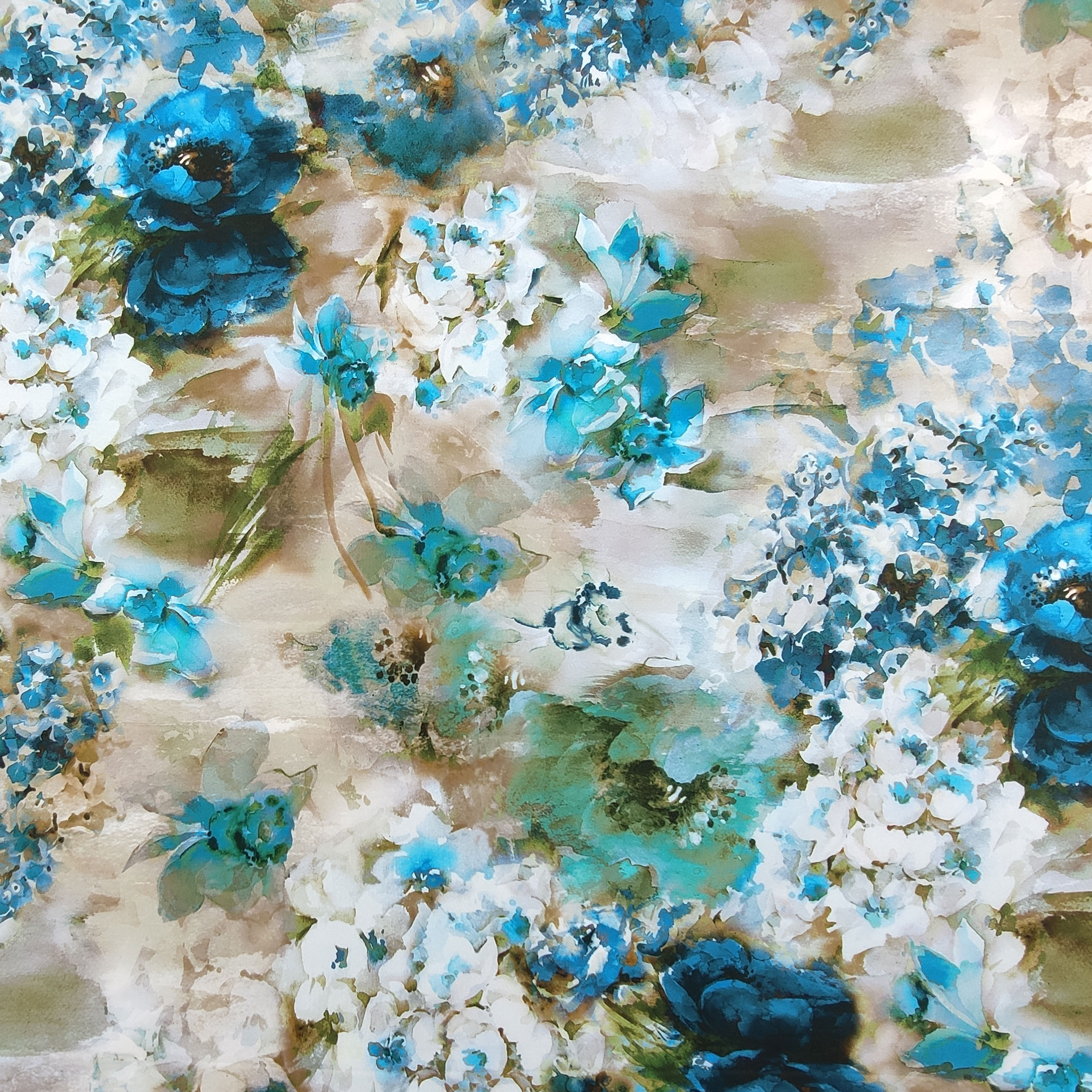 Coton extensible motif fleurs peintes en bleu Image