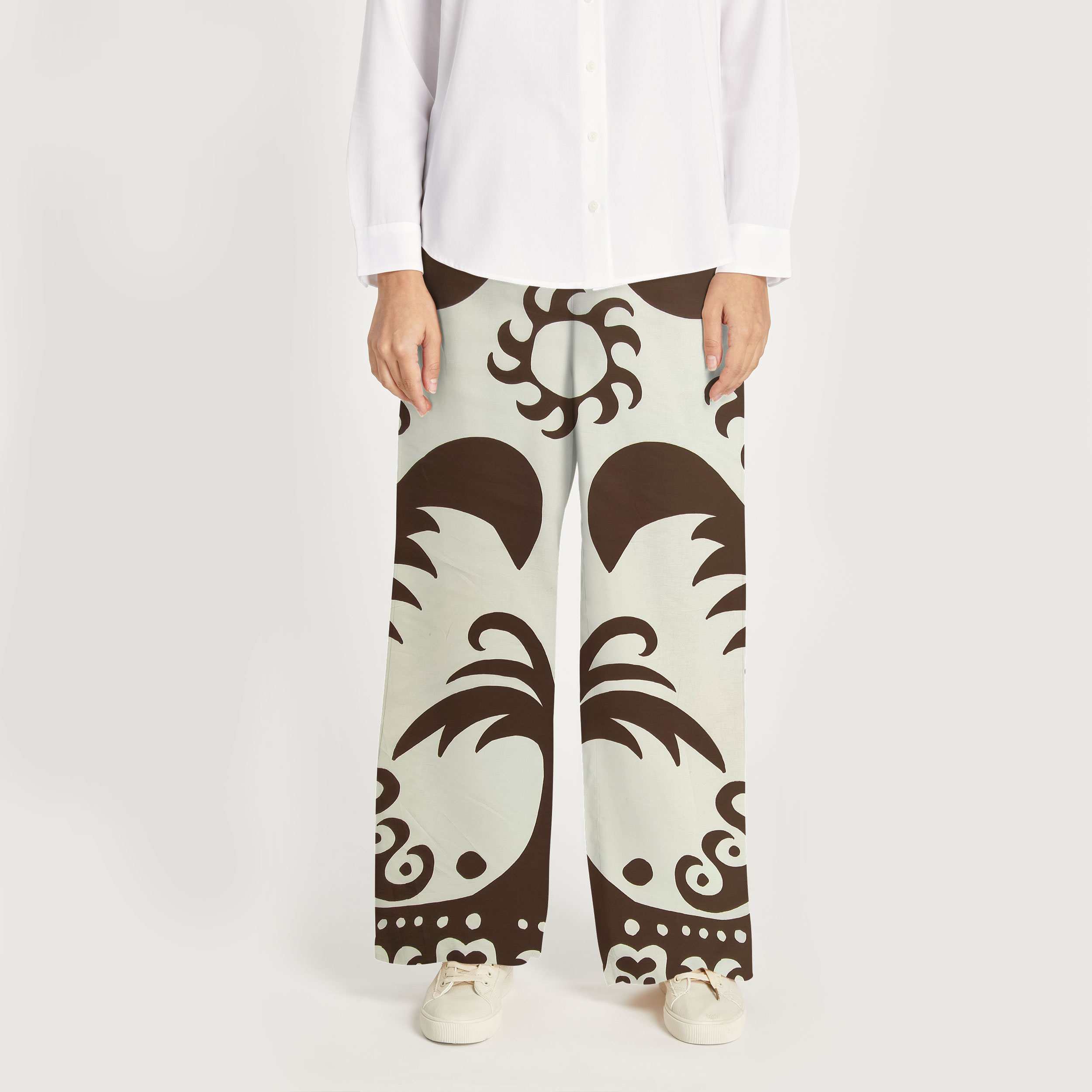 Satin de coton Palmes fantastiques et soleils bruns Image
