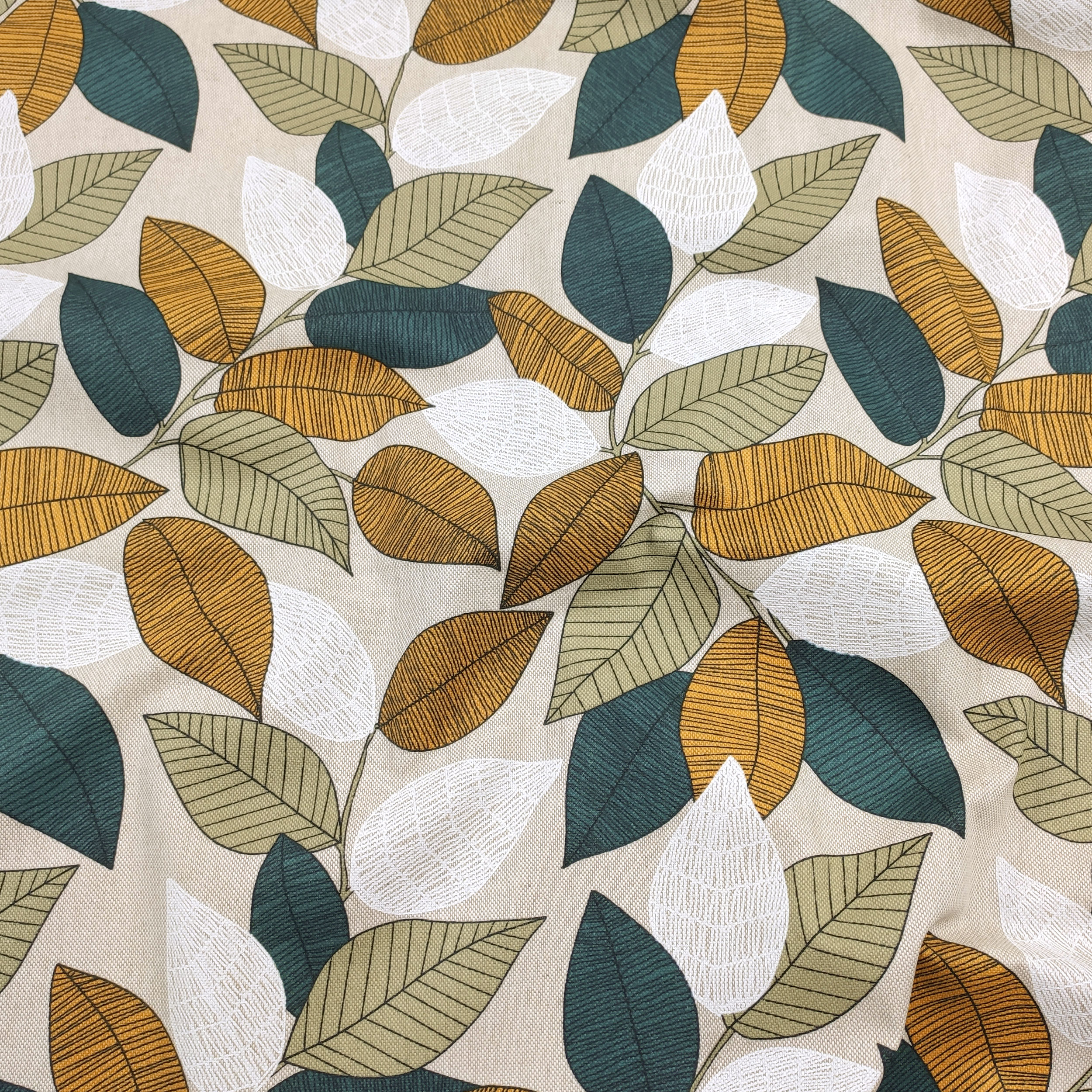 Resin Tablecloth Fabric Foliage Ochre Petroleum