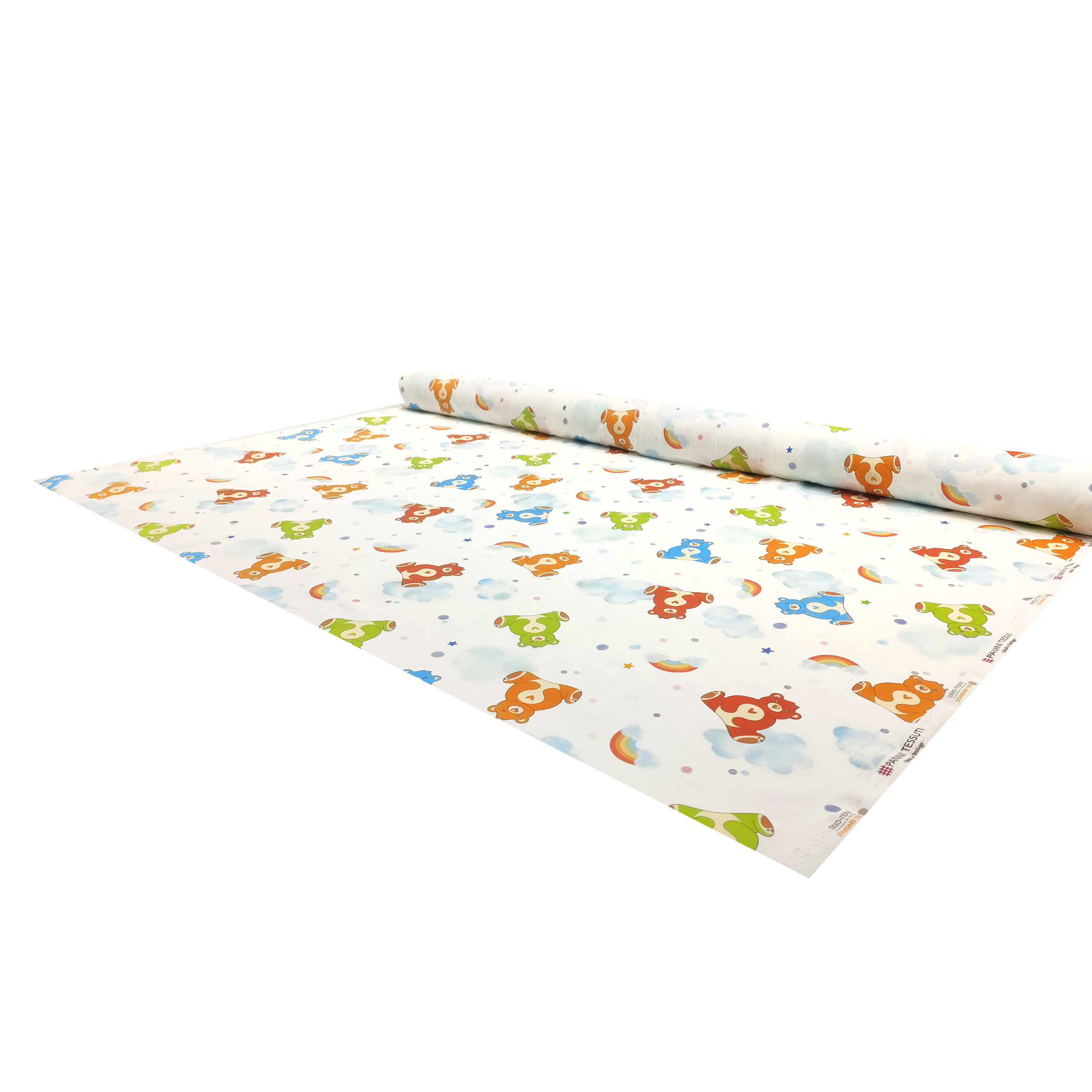 Tissu en coton Nuages, ours et arcs-en-ciel Large