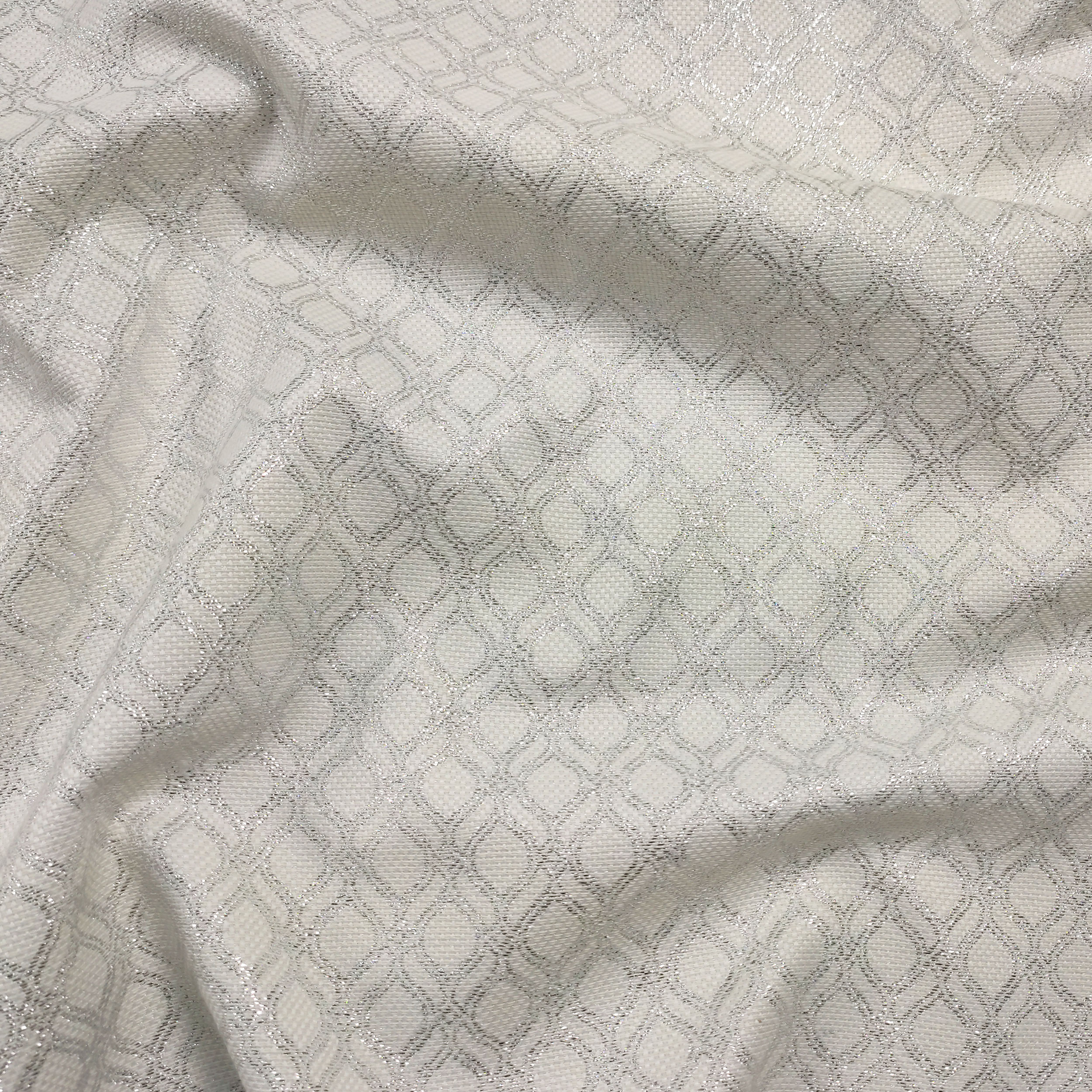 Tissu Jacquard Géométrie Lurex Argent
