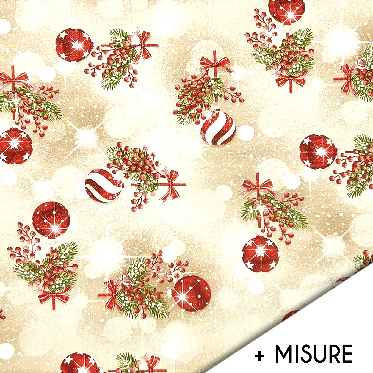 Tissu Lurex doré avec boules de Noël Image