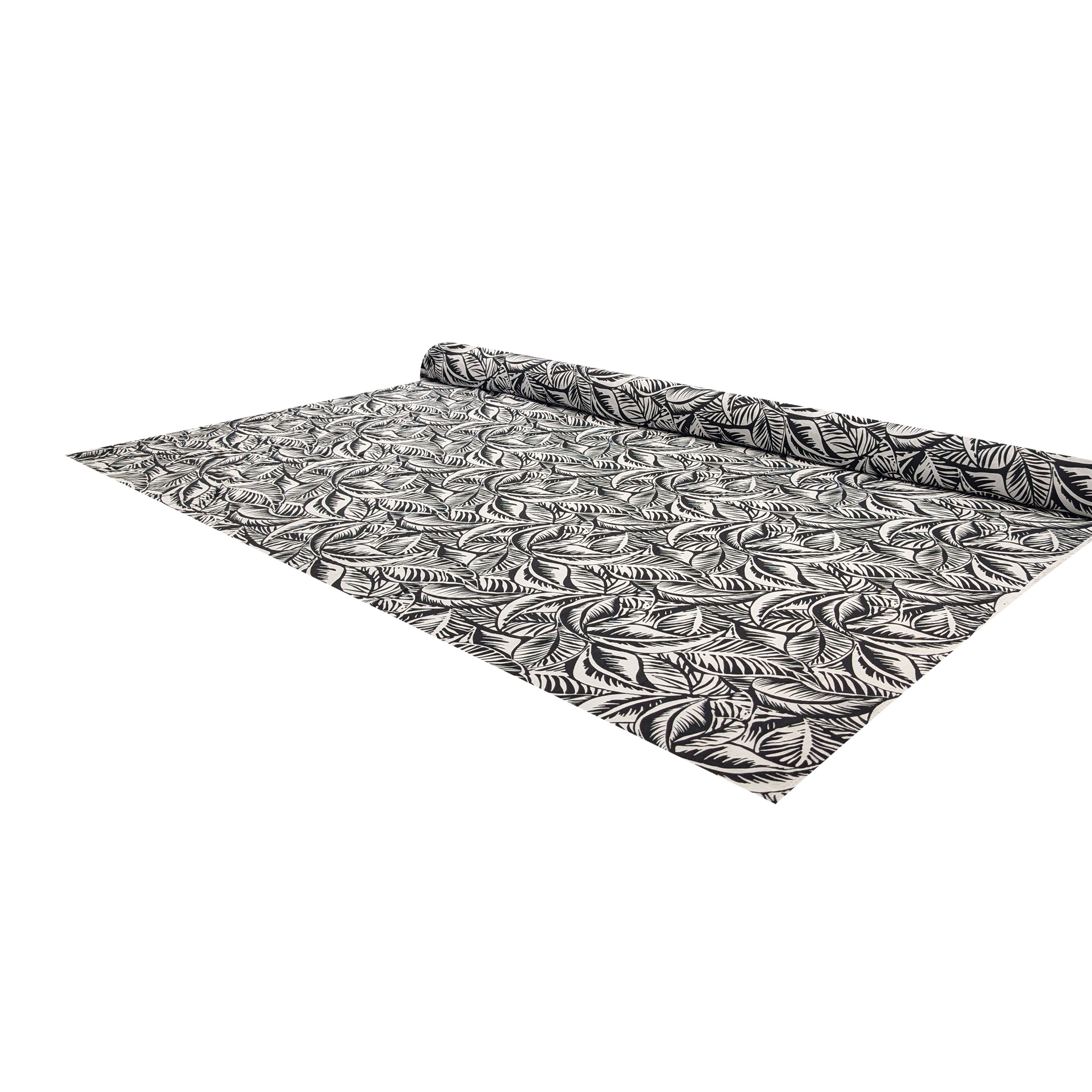 Linen Blend Black and White Leaves Image
