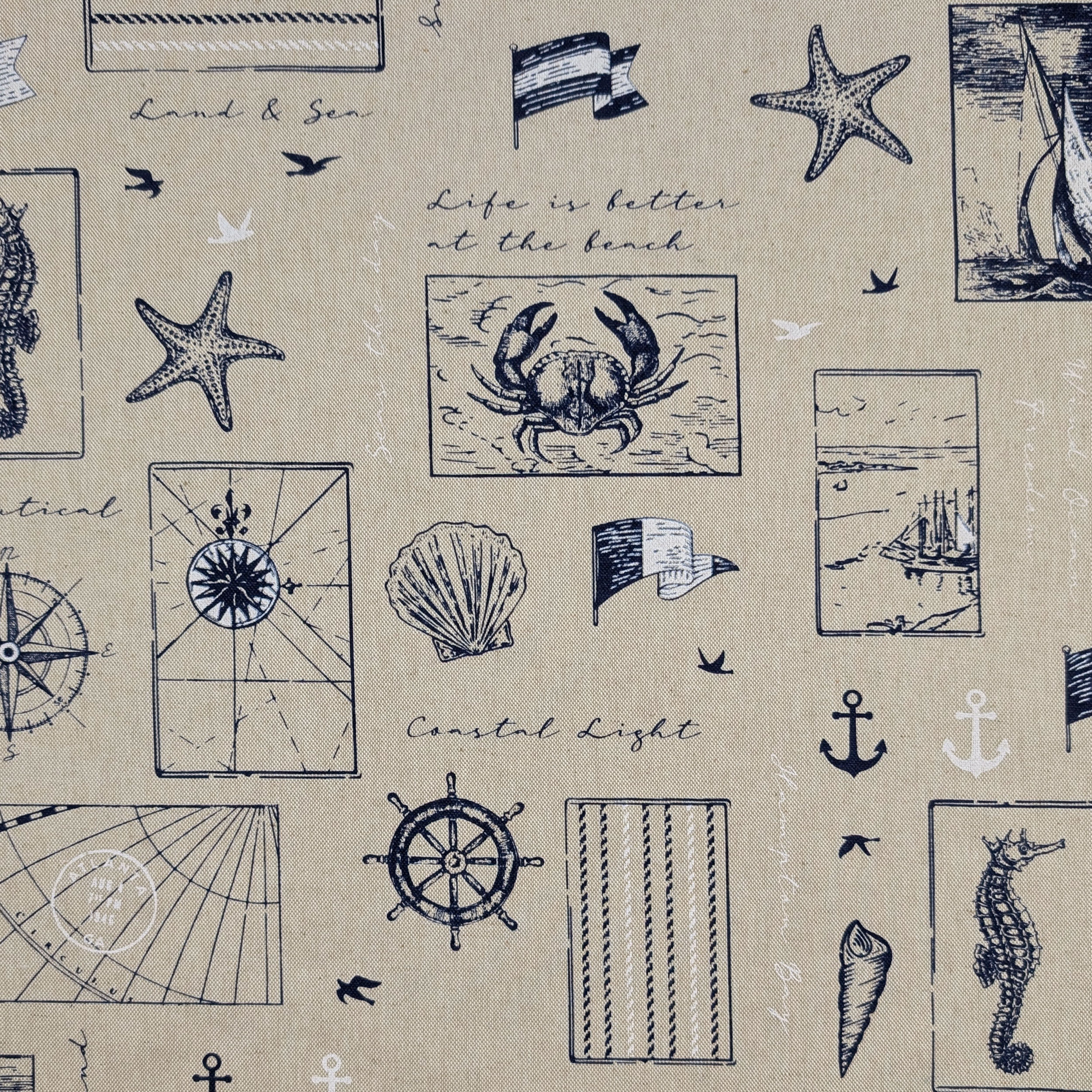 Cotton Mix Fabric Nautical Pattern Blue Image