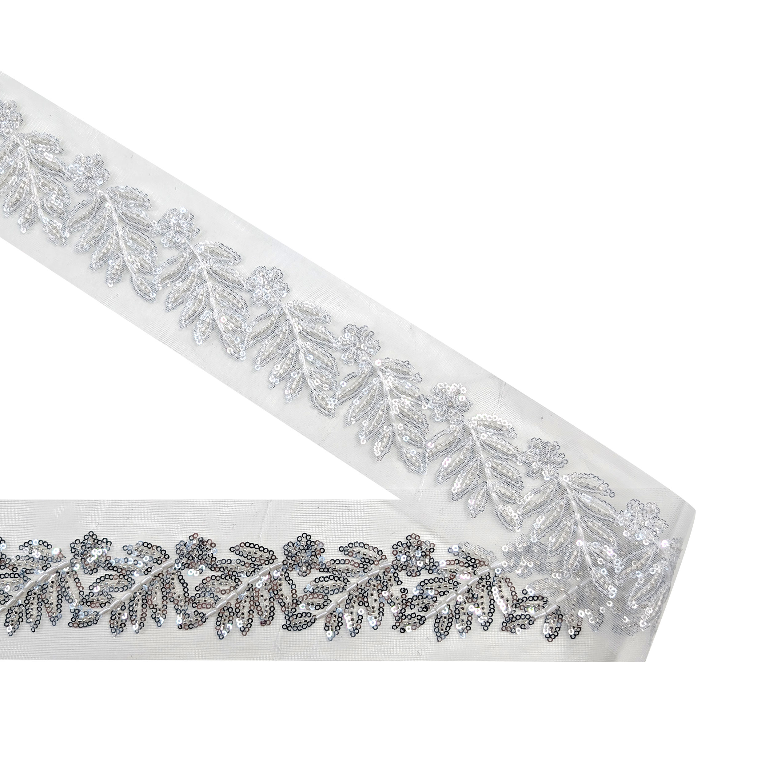 Trimmings Tulle Leaves Sequins and Beads Silver Image