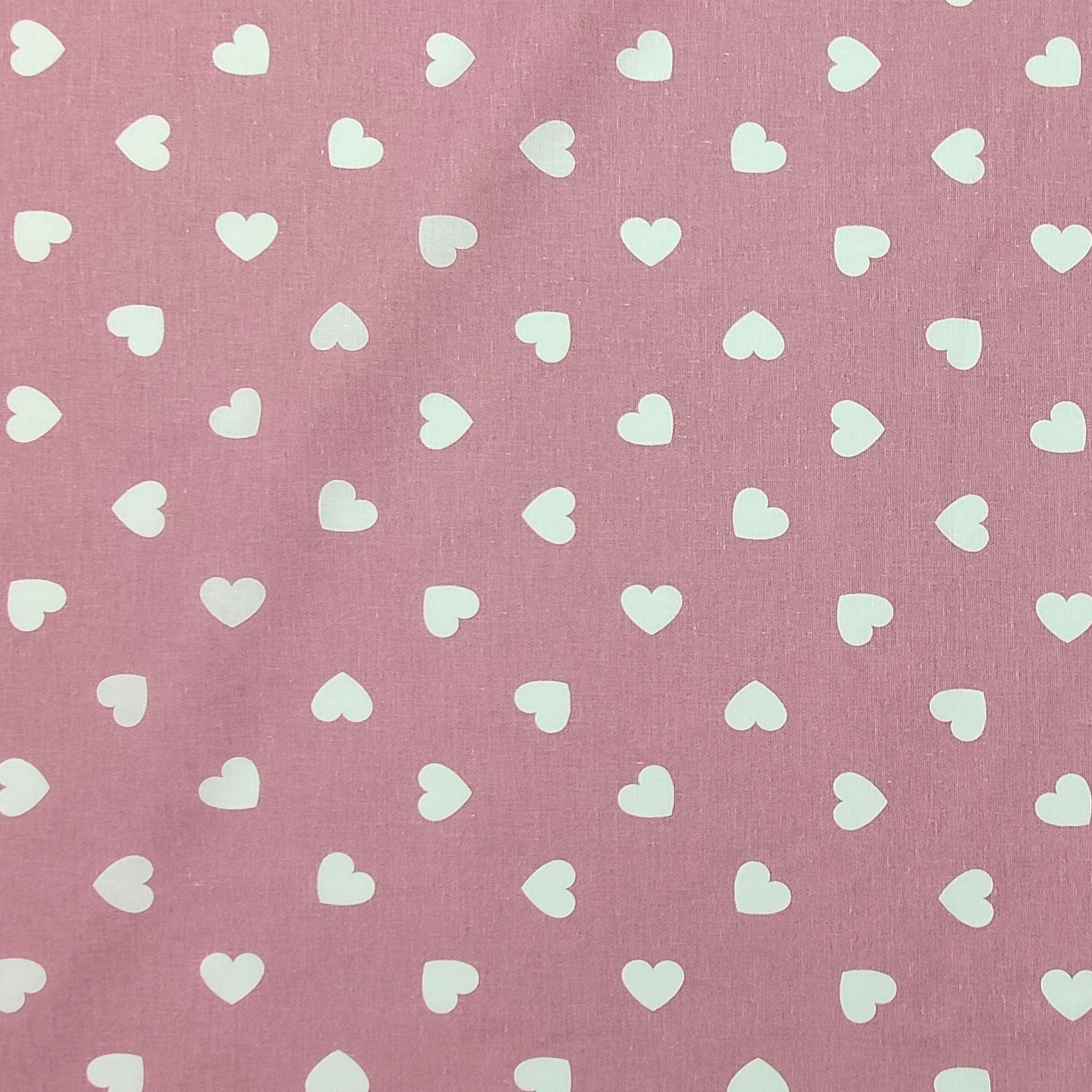 Coton découpé Coeurs blancs sur fond rose antique 50x145 cm Image