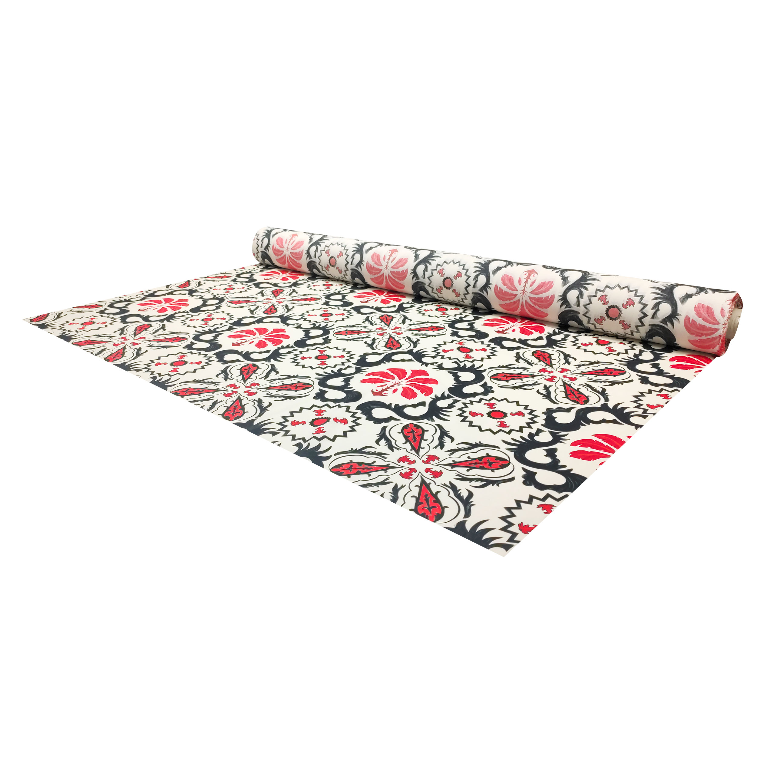 Baumwollstoff Arabesc Blumen Schwarz und Rot